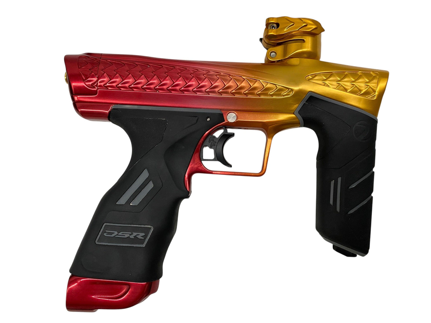 Used Dye Dsr+ Trix Paintball Gun with Mech Frame Yellow/Red Fade Paintball Gun from CPXBrosPaintball Buy/Sell/Trade Paintball Markers, New Paintball Guns, Paintball Hoppers, Paintball Masks, and Hormesis Headbands