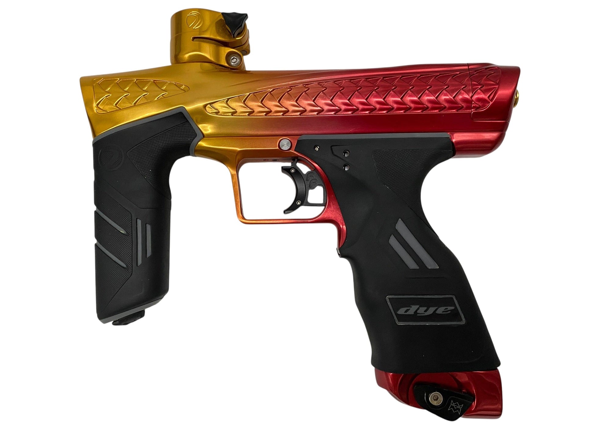 Used Dye Dsr+ Trix Paintball Gun with Mech Frame Yellow/Red Fade Paintball Gun from CPXBrosPaintball Buy/Sell/Trade Paintball Markers, New Paintball Guns, Paintball Hoppers, Paintball Masks, and Hormesis Headbands