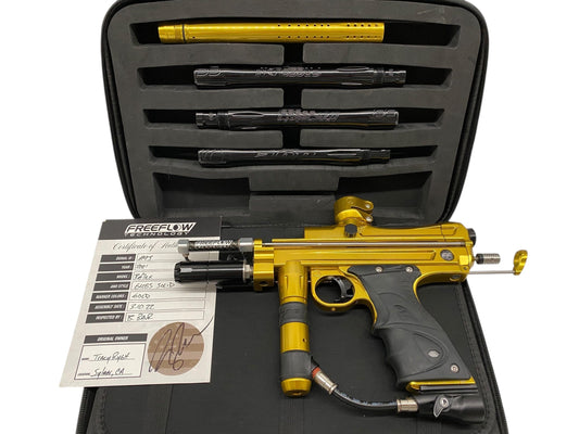 Used Dye Freeflow Reflex Autococker Paintball Gun Gold Paintball Gun from CPXBrosPaintball Buy/Sell/Trade Paintball Markers, New Paintball Guns, Paintball Hoppers, Paintball Masks, and Hormesis Headbands