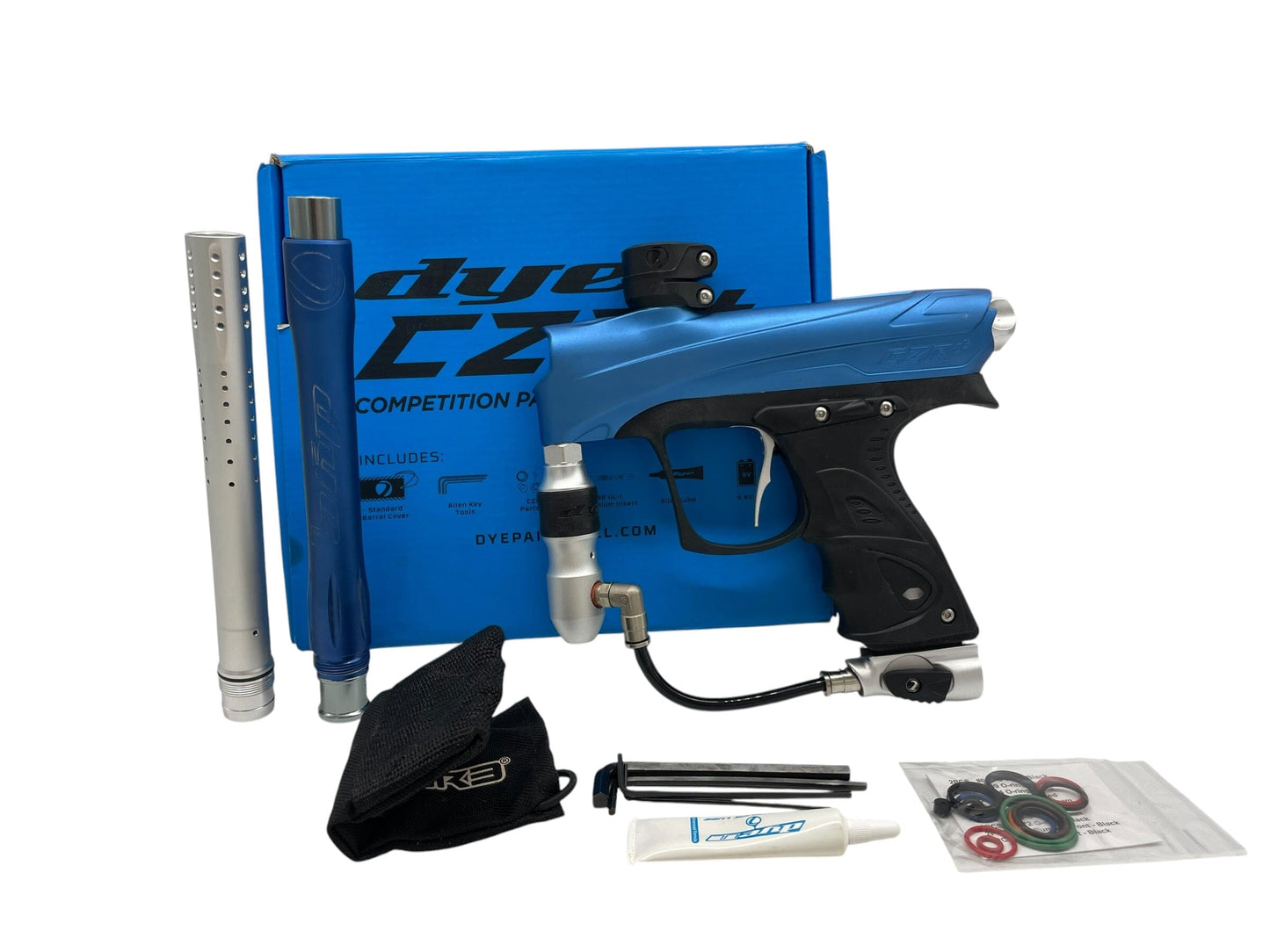 Used DYE RIZE CZR+ - BLUE/BLACK DUST/SILVER + UL-I Barrel Paintball Gun from CPXBrosPaintball Buy/Sell/Trade Paintball Markers, New Paintball Guns, Paintball Hoppers, Paintball Masks, and Hormesis Headbands