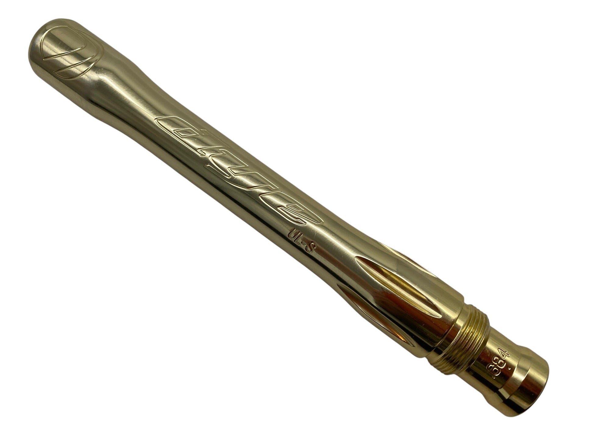 Used Dye UL-S Barrel Back - .684 - Gloss Gold Paintball Gun from CPXBrosPaintball Buy/Sell/Trade Paintball Markers, New Paintball Guns, Paintball Hoppers, Paintball Masks, and Hormesis Headbands