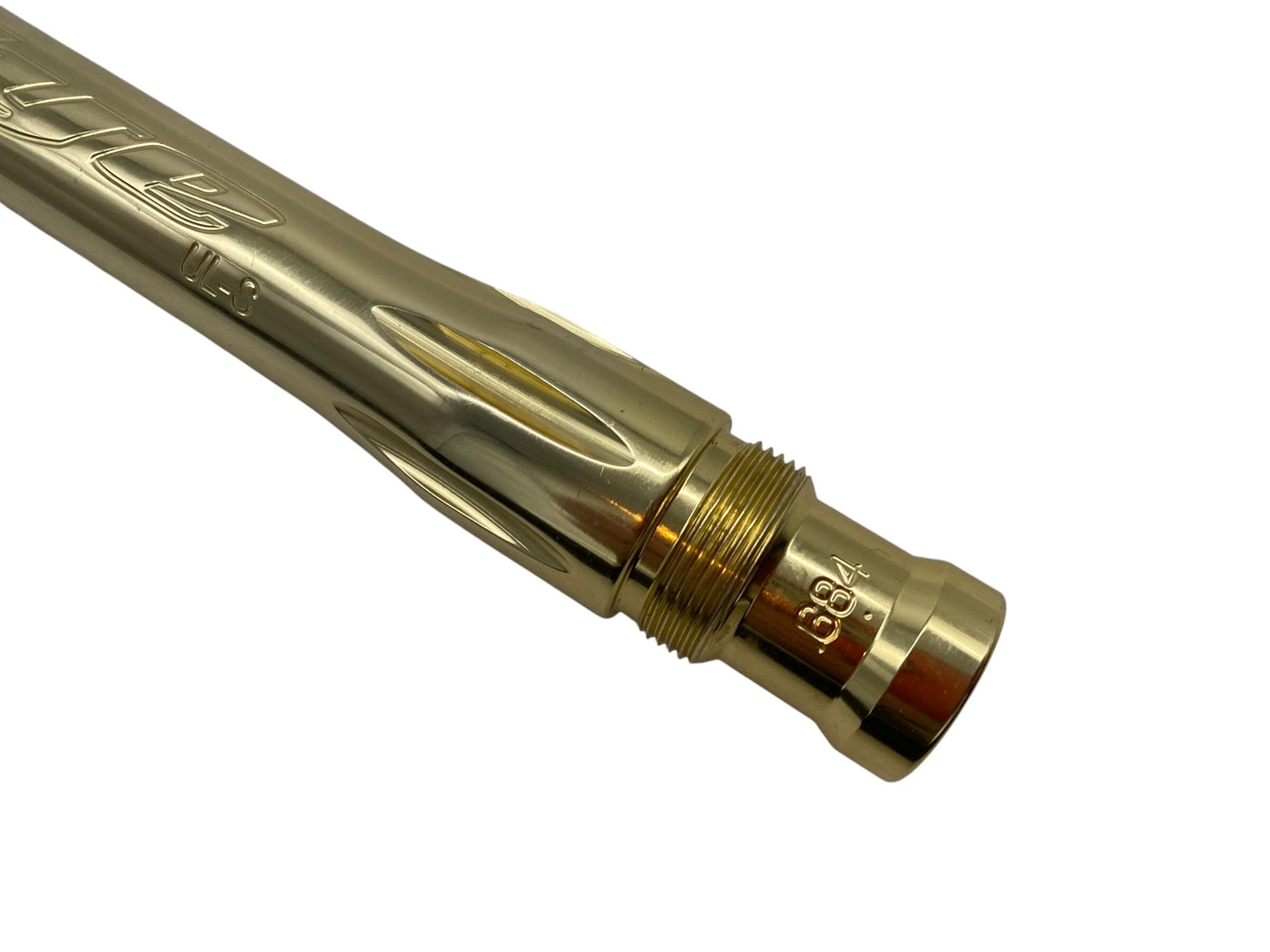 Used Dye UL-S Barrel Back - .684 - Gloss Gold Paintball Gun from CPXBrosPaintball Buy/Sell/Trade Paintball Markers, New Paintball Guns, Paintball Hoppers, Paintball Masks, and Hormesis Headbands