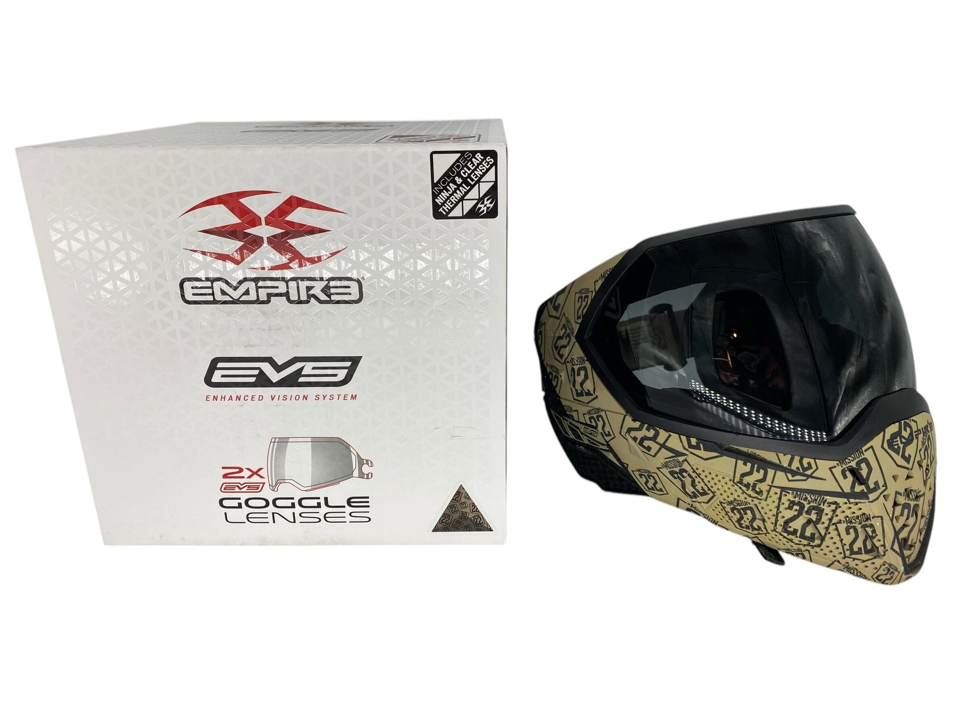 Used Empire EVS Special Edition Mission-22 Tan Paintball Mask Paintball Gun from CPXBrosPaintball Buy/Sell/Trade Paintball Markers, New Paintball Guns, Paintball Hoppers, Paintball Masks, and Hormesis Headbands