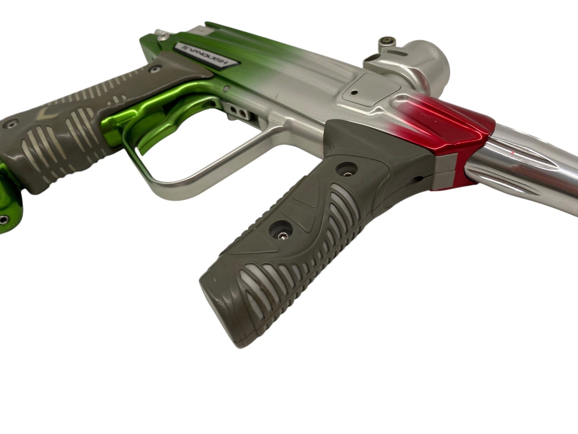 Used Empire Vanquish Green Silver Red Fade Paintball Gun Paintball Gun from CPXBrosPaintball Buy/Sell/Trade Paintball Markers, New Paintball Guns, Paintball Hoppers, Paintball Masks, and Hormesis Headbands