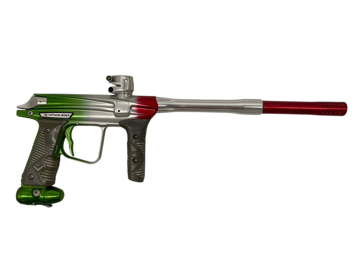 Used Empire Vanquish Green Silver Red Fade Paintball Gun Paintball Gun from CPXBrosPaintball Buy/Sell/Trade Paintball Markers, New Paintball Guns, Paintball Hoppers, Paintball Masks, and Hormesis Headbands