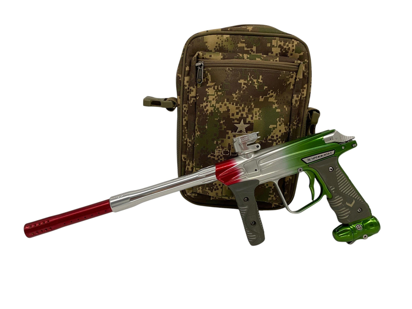 Used Empire Vanquish Green Silver Red Fade Paintball Gun Paintball Gun from CPXBrosPaintball Buy/Sell/Trade Paintball Markers, New Paintball Guns, Paintball Hoppers, Paintball Masks, and Hormesis Headbands
