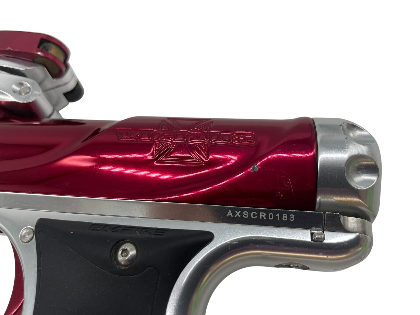 Used EMPIRE VICIOUS AXE RED/SILVER PAINTBALL GUN Paintball Gun from CPXBrosPaintball Buy/Sell/Trade Paintball Markers, New Paintball Guns, Paintball Hoppers, Paintball Masks, and Hormesis Headbands