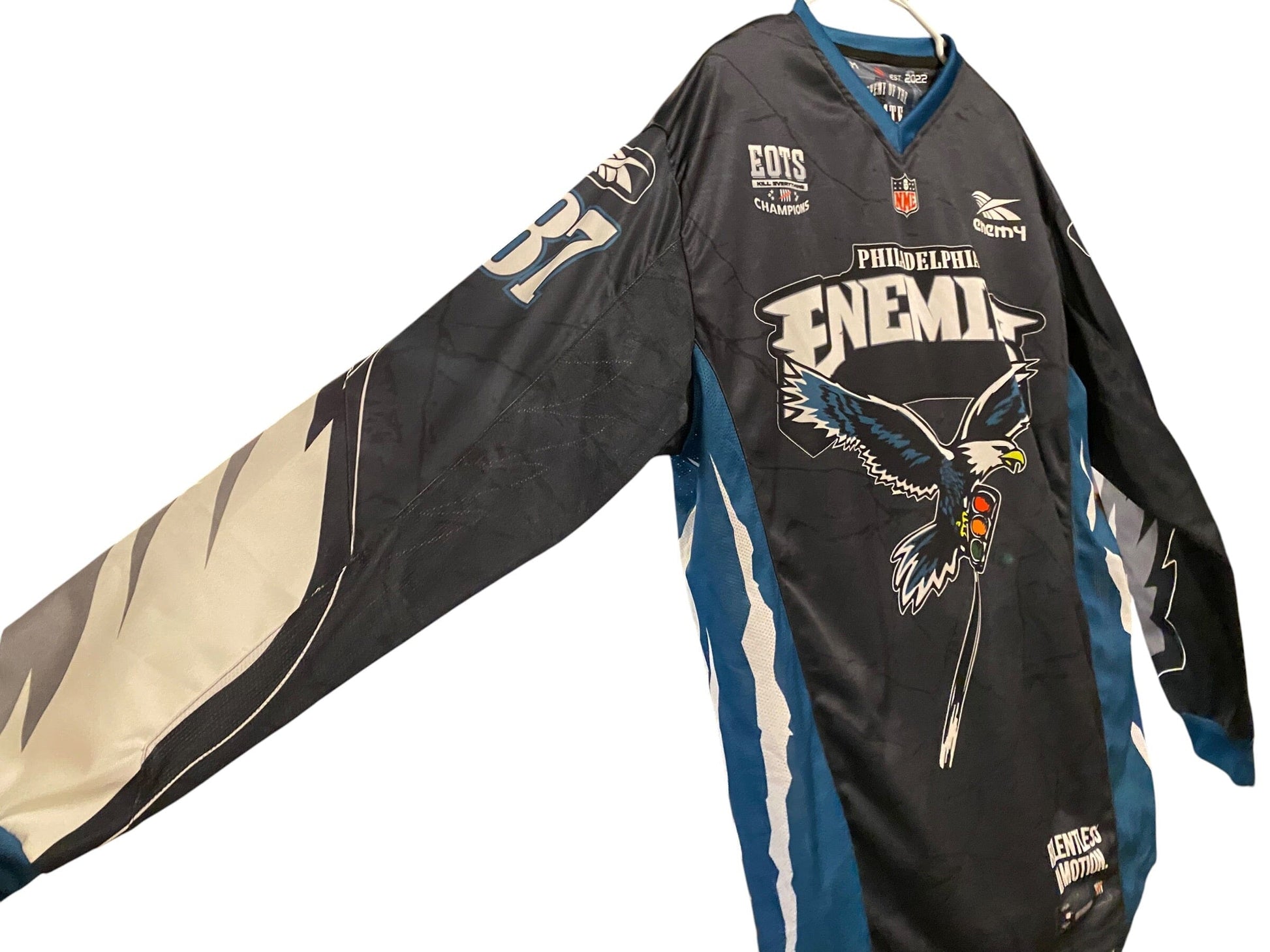Used ENEMY OF THE STATE “Philadelphia Enemies” Paintball Jersey : Size MEDIUM Paintball Gun from CPXBrosPaintball Buy/Sell/Trade Paintball Markers, New Paintball Guns, Paintball Hoppers, Paintball Masks, and Hormesis Headbands