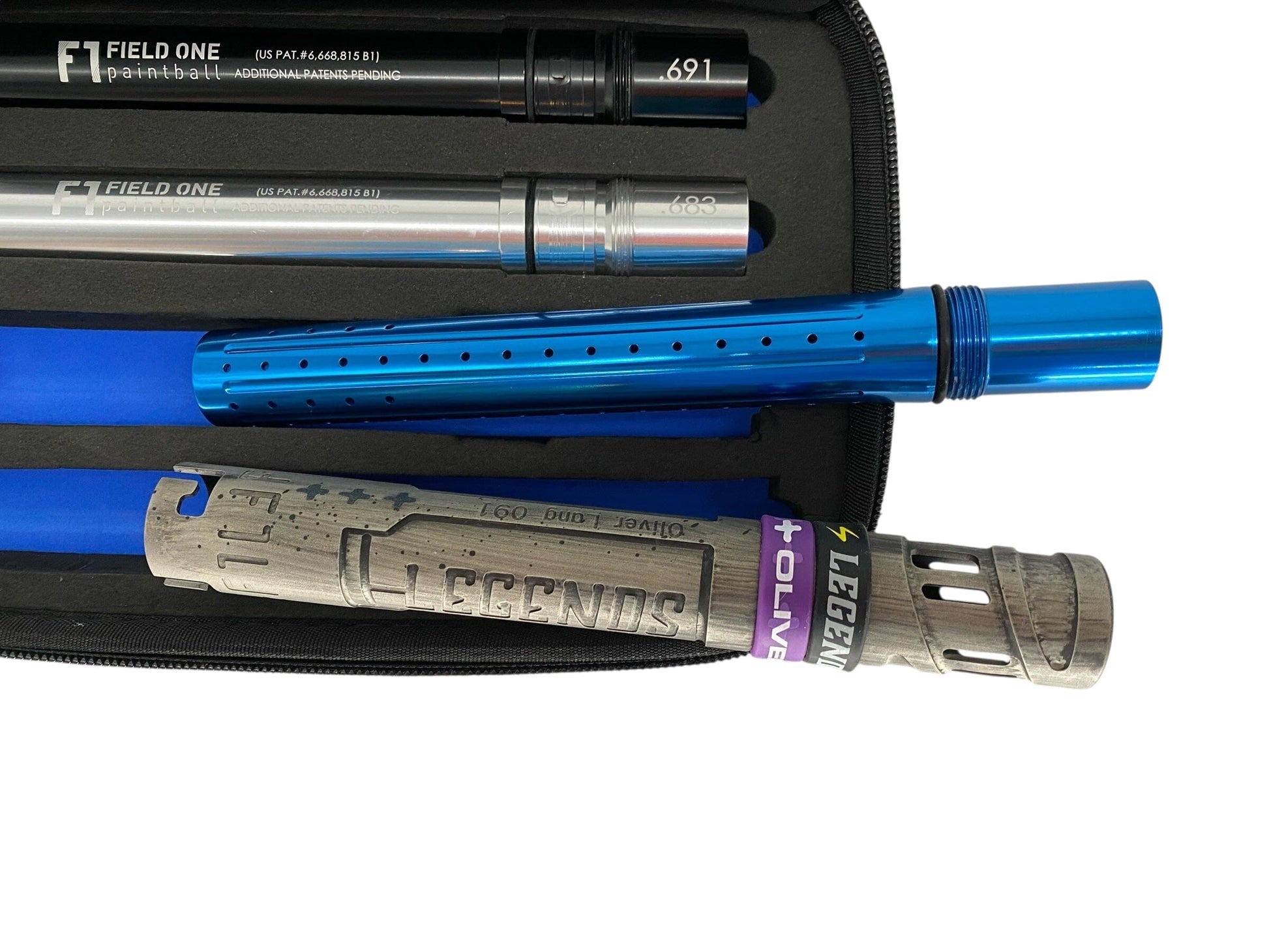 Used Field One Legends Acculock 8 Piece Barrel Kit - Autococker Threaded - Oliver Lang Dust Blue Paintball Gun from CPXBrosPaintball Buy/Sell/Trade Paintball Markers, New Paintball Guns, Paintball Hoppers, Paintball Masks, and Hormesis Headbands