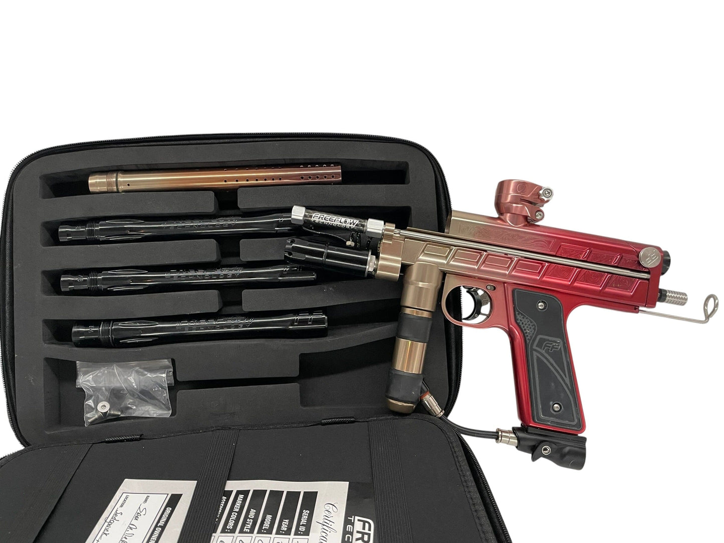 Used Freeflow Champion Autococker Red To Bronze Fade Paintball Gun Paintball Gun from CPXBrosPaintball Buy/Sell/Trade Paintball Markers, New Paintball Guns, Paintball Hoppers, Paintball Masks, and Hormesis Headbands