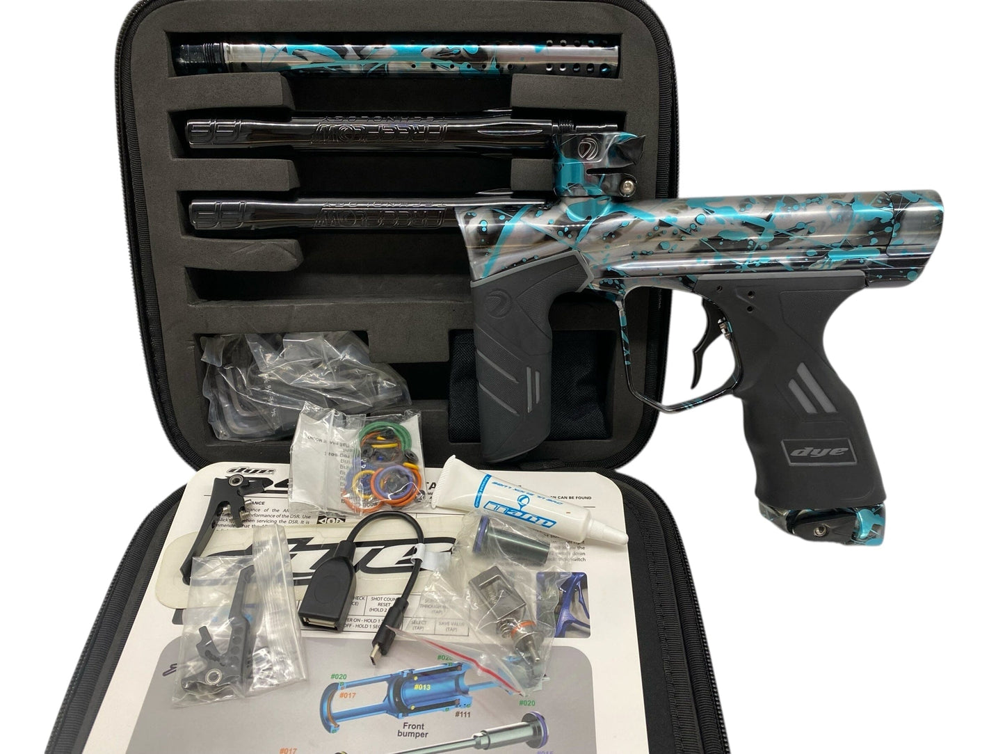 Used Freeflow Dye Dsr+ Pipe Paintball Gun Grey/Blue Splash Paintball Gun from CPXBrosPaintball Buy/Sell/Trade Paintball Markers, New Paintball Guns, Paintball Hoppers, Paintball Masks, and Hormesis Headbands
