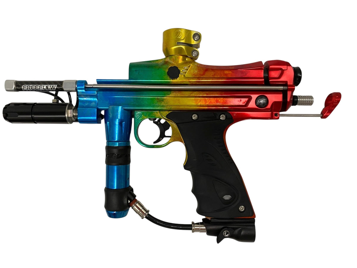 Used Freeflow Dye Reflex Autococker Raindbow Fade Paintball Gun Paintball Gun from CPXBrosPaintball Buy/Sell/Trade Paintball Markers, New Paintball Guns, Paintball Hoppers, Paintball Masks, and Hormesis Headbands