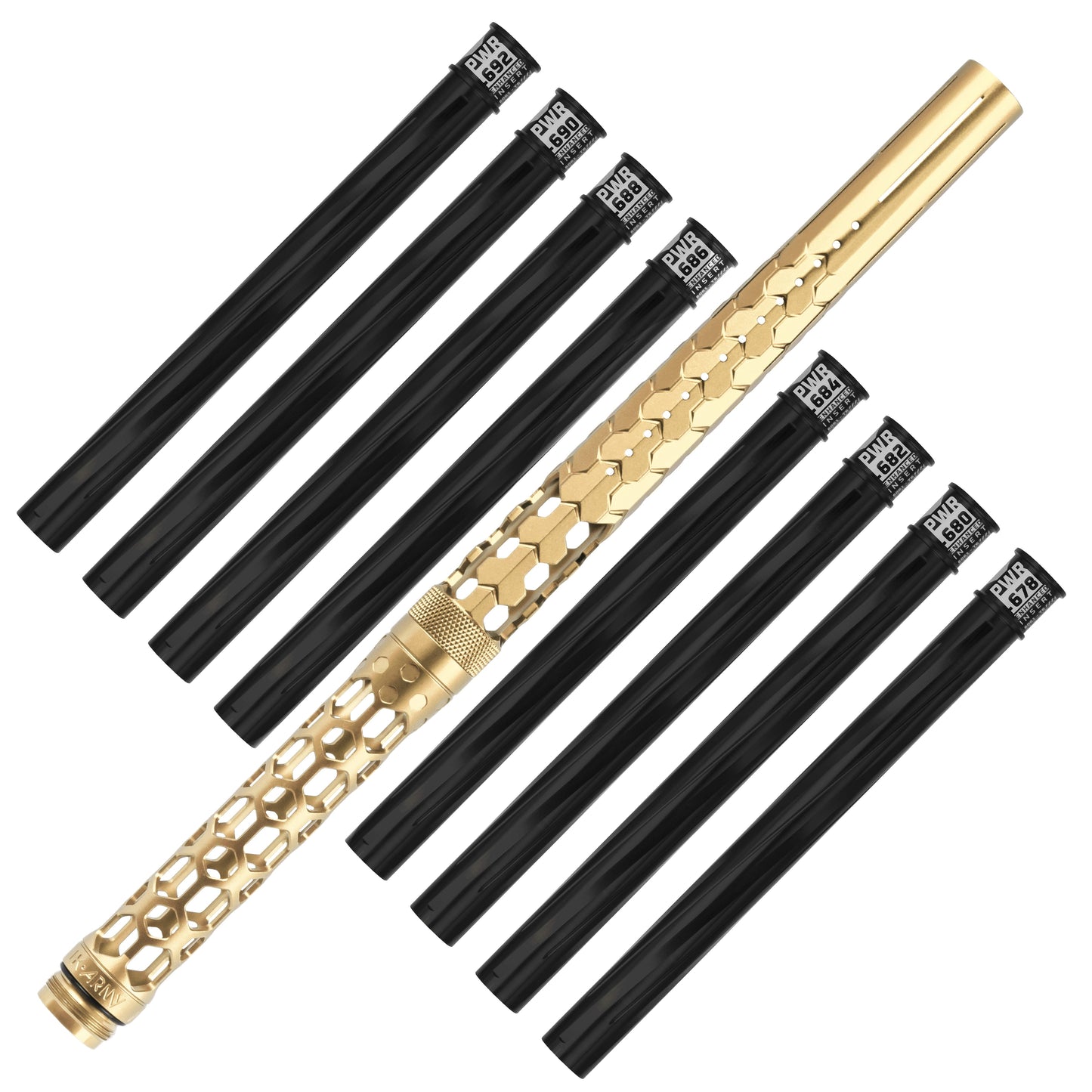 Used Hex PWR Barrel Kit - Gold - Black Inserts Paintball Gun from HK Army Clothing Buy/Sell/Trade Paintball Markers, New Paintball Guns, Paintball Hoppers, Paintball Masks, and Hormesis Headbands