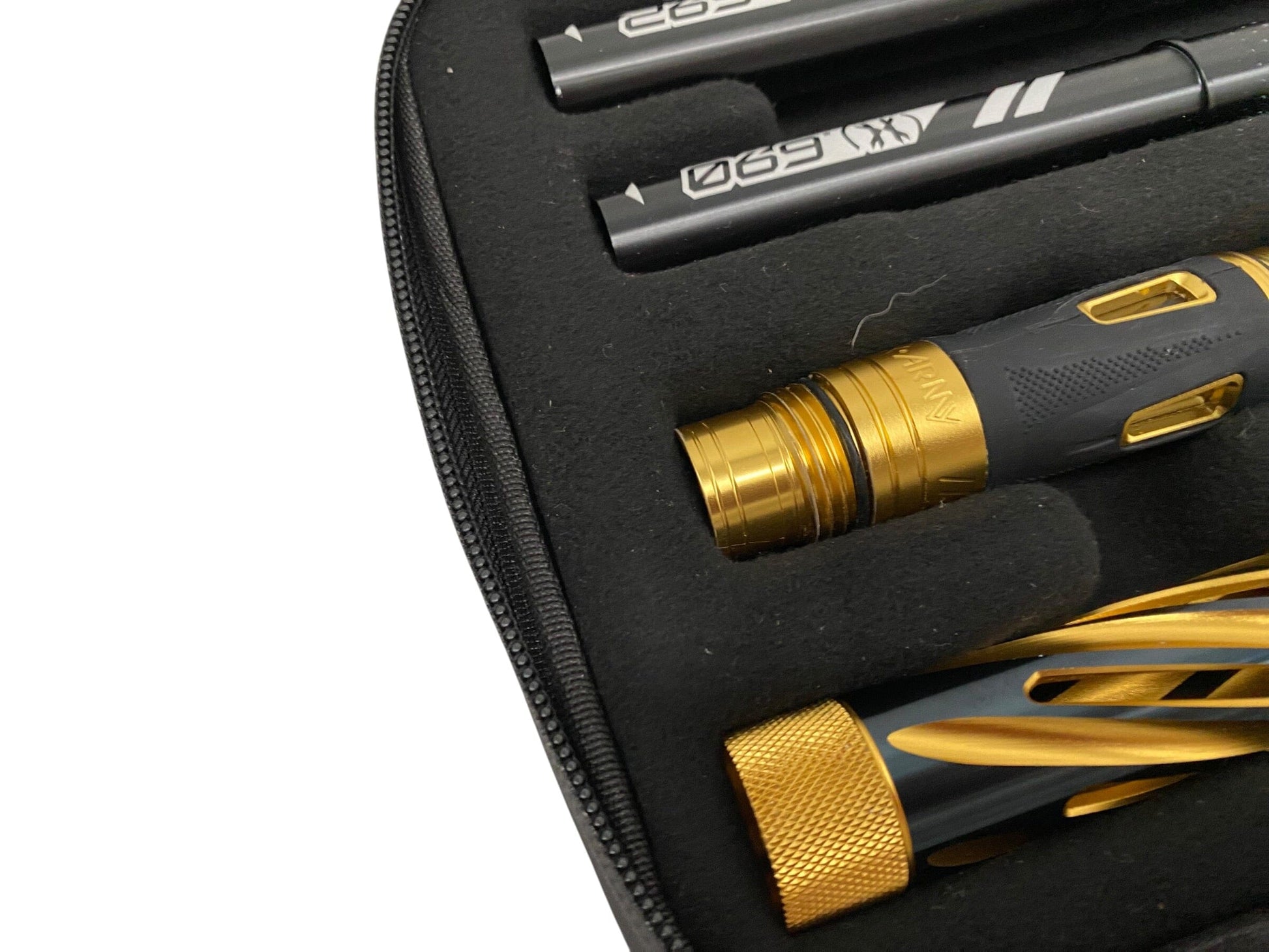 Used HK Army 15" LAZR Elite Orbit Barrel Kit Black Inserts - Black/Gold - Luxe Threads Paintball Gun from CPXBrosPaintball Buy/Sell/Trade Paintball Markers, New Paintball Guns, Paintball Hoppers, Paintball Masks, and Hormesis Headbands