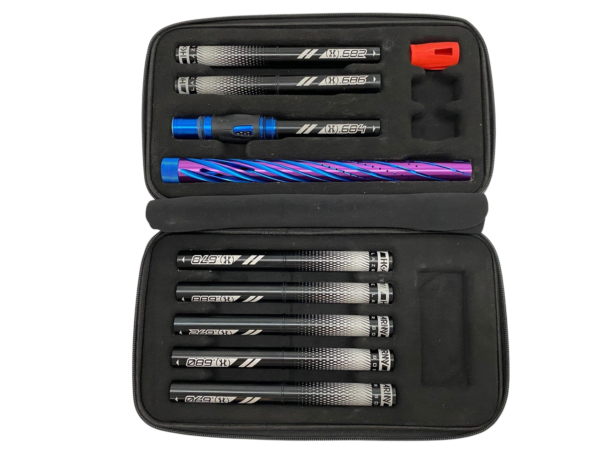 Used HK Army 15" LAZR Elite Orbit Barrel Kit Black Inserts - Blue/Purple - Cocker Threads Paintball Gun from CPXBrosPaintball Buy/Sell/Trade Paintball Markers, New Paintball Guns, Paintball Hoppers, Paintball Masks, and Hormesis Headbands