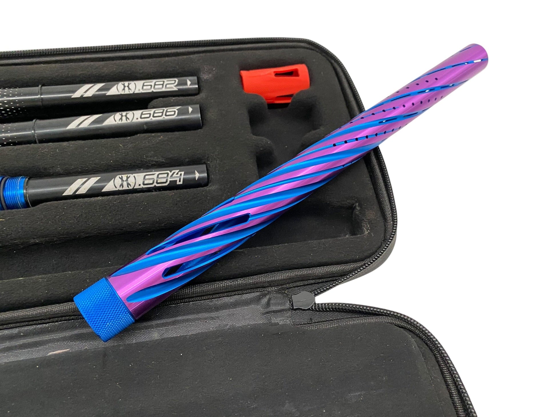 Used HK Army 15" LAZR Elite Orbit Barrel Kit Black Inserts - Blue/Purple - Cocker Threads Paintball Gun from CPXBrosPaintball Buy/Sell/Trade Paintball Markers, New Paintball Guns, Paintball Hoppers, Paintball Masks, and Hormesis Headbands