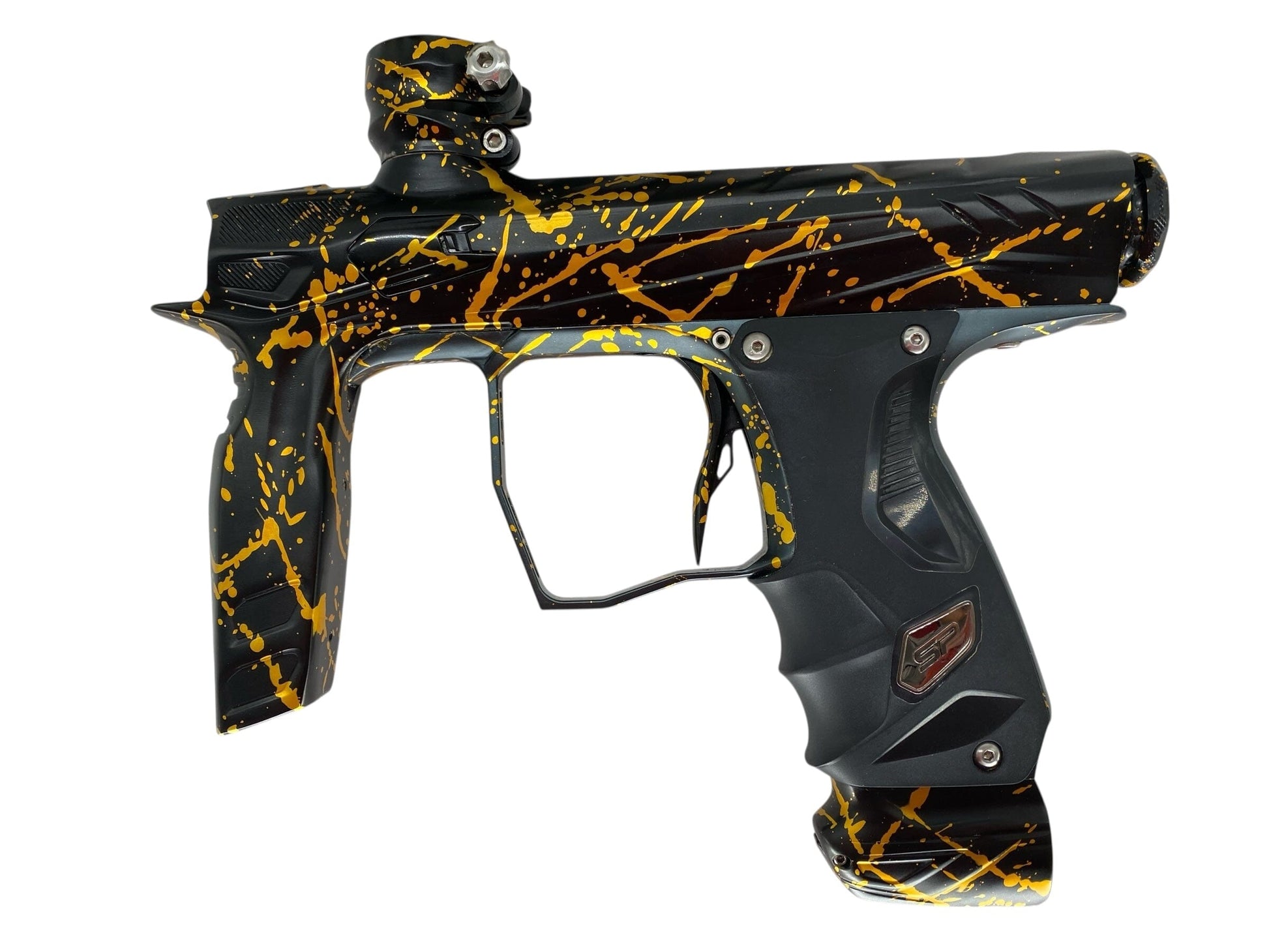 Used Hk Army Shocker Amp Paintball Gun Black/Gold Splash Paintball Gun from CPXBrosPaintball Buy/Sell/Trade Paintball Markers, New Paintball Guns, Paintball Hoppers, Paintball Masks, and Hormesis Headbands