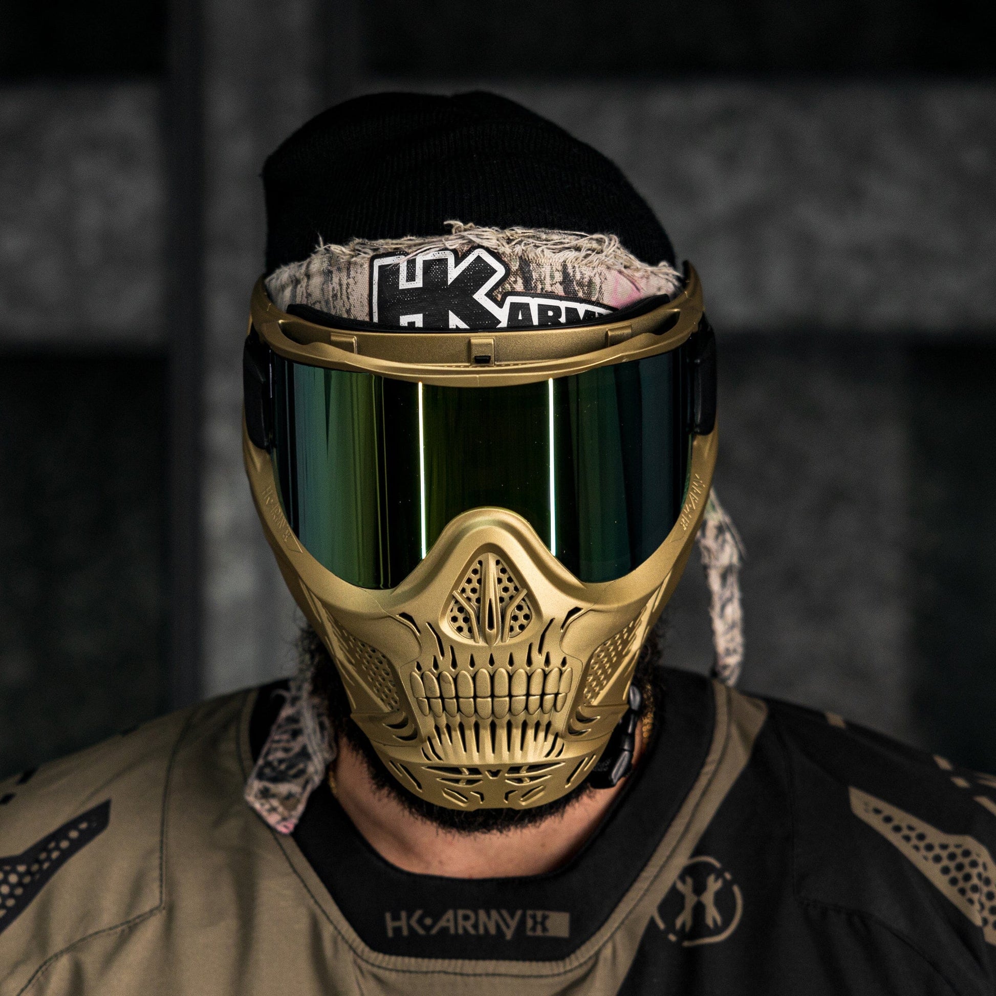 Used HSTL Skull Goggle Metallic Gold w/ Gold Lens Paintball Gun from HK Army Clothing Buy/Sell/Trade Paintball Markers, New Paintball Guns, Paintball Hoppers, Paintball Masks, and Hormesis Headbands