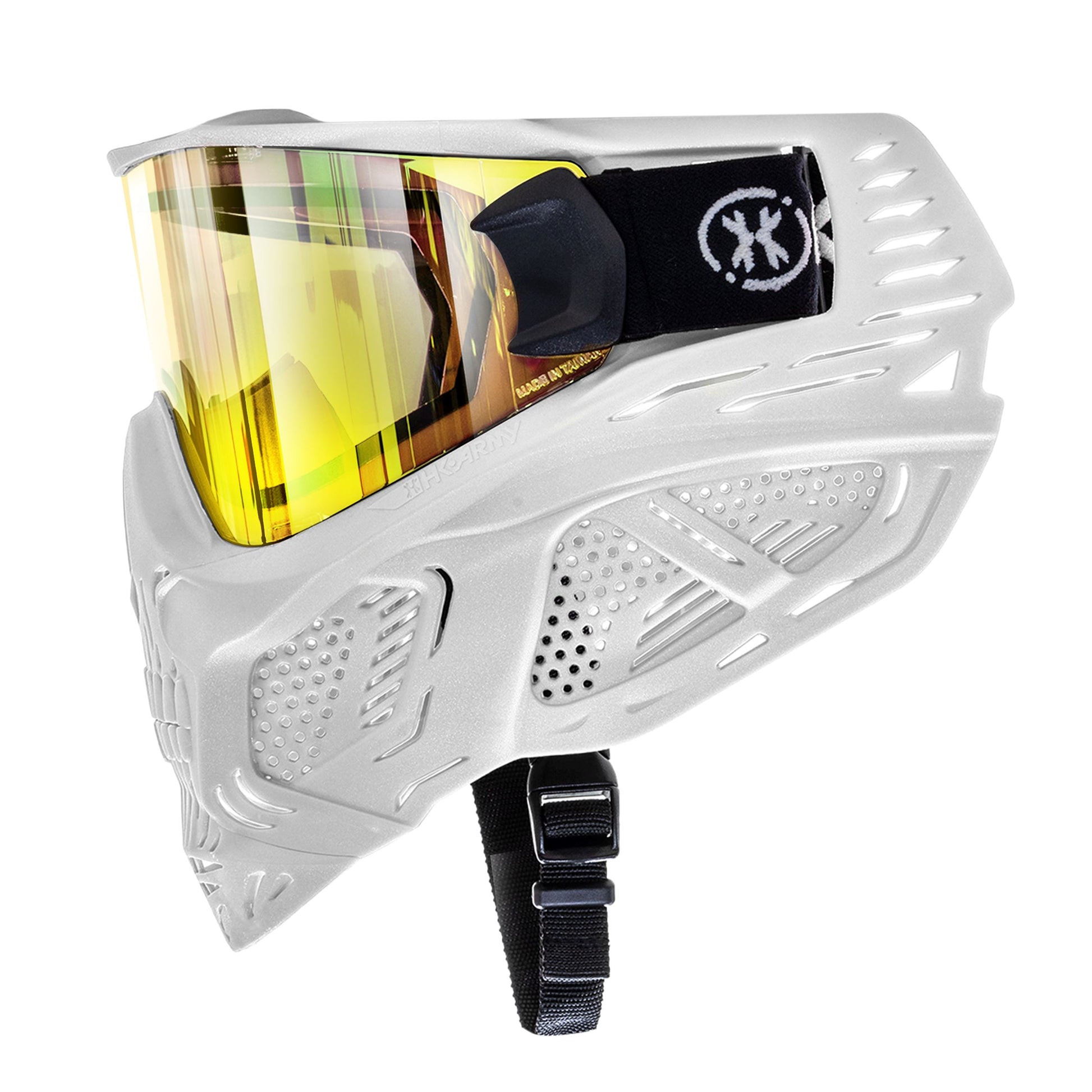 Used HSTL Skull Goggle "Saint" - White w/ Gold Lens Paintball Gun from HK Army Clothing Buy/Sell/Trade Paintball Markers, New Paintball Guns, Paintball Hoppers, Paintball Masks, and Hormesis Headbands