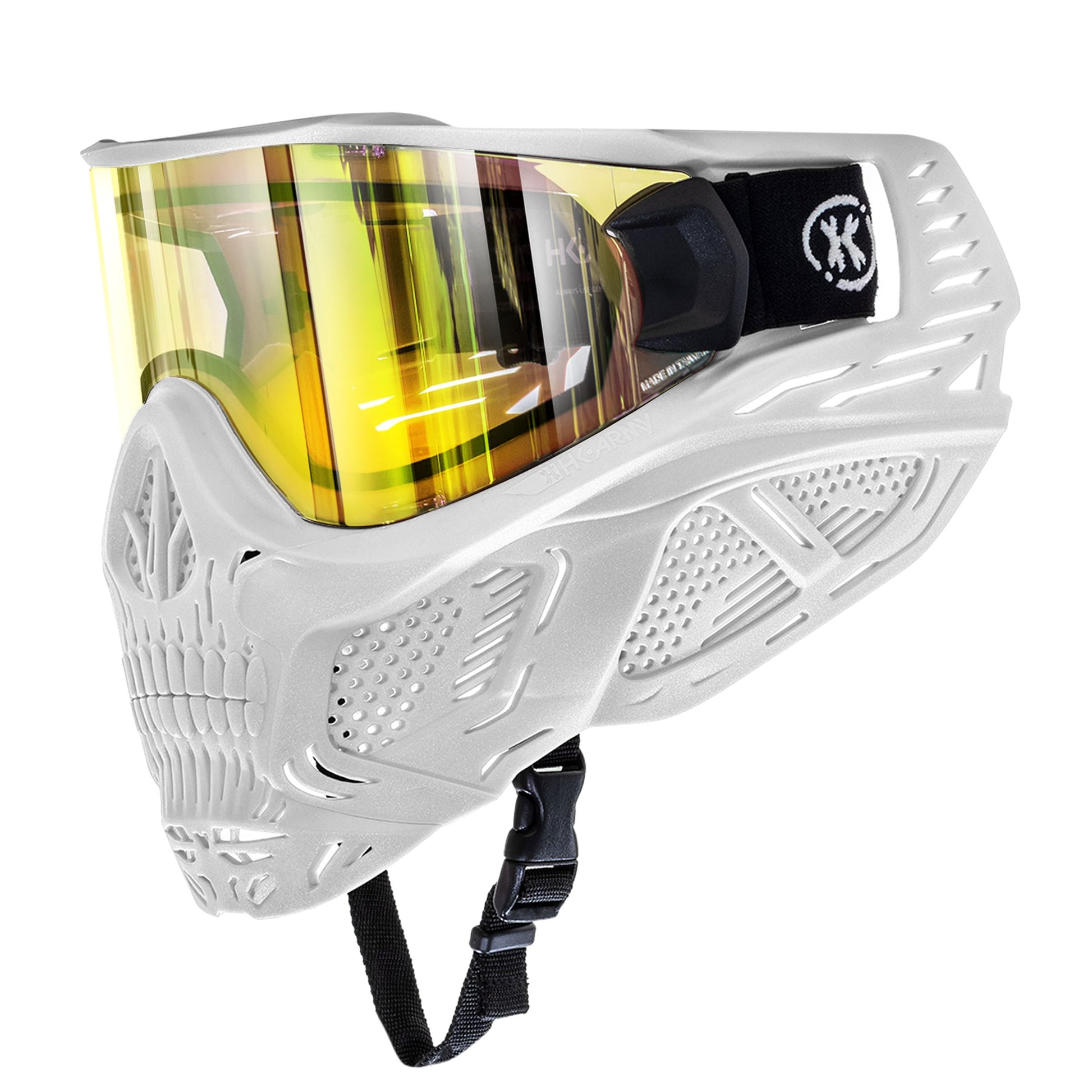 Used HSTL Skull Goggle "Saint" - White w/ Gold Lens Paintball Gun from HK Army Clothing Buy/Sell/Trade Paintball Markers, New Paintball Guns, Paintball Hoppers, Paintball Masks, and Hormesis Headbands