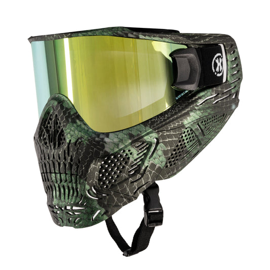 Used HSTL Skull Goggle Snake Green w/ Gold Lens Paintball Gun from HK Army Clothing Buy/Sell/Trade Paintball Markers, New Paintball Guns, Paintball Hoppers, Paintball Masks, and Hormesis Headbands