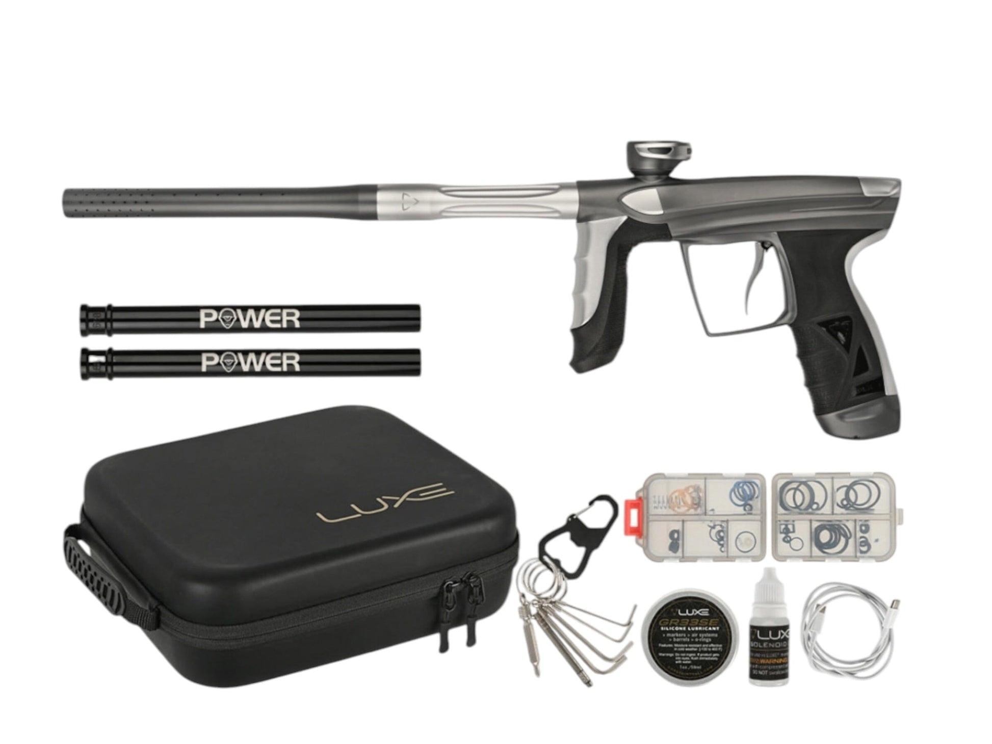 Used IN STOCK NEW DLX LUXE AIRE -Dust Grey/Dust Silver Paintball Gun from CPXBrosPaintball Buy/Sell/Trade Paintball Markers, New Paintball Guns, Paintball Hoppers, Paintball Masks, and Hormesis Headbands