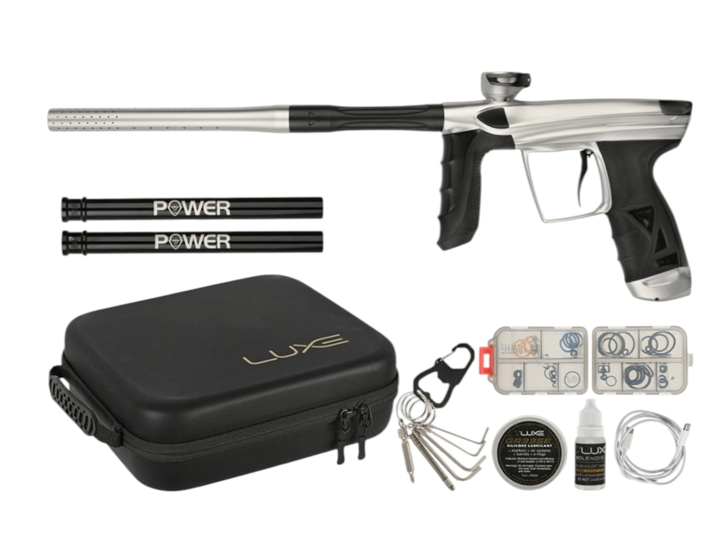 Used IN STOCK NEW DLX LUXE AIRE -Dust Silver/Dust Black Paintball Gun from CPXBrosPaintball Buy/Sell/Trade Paintball Markers, New Paintball Guns, Paintball Hoppers, Paintball Masks, and Hormesis Headbands