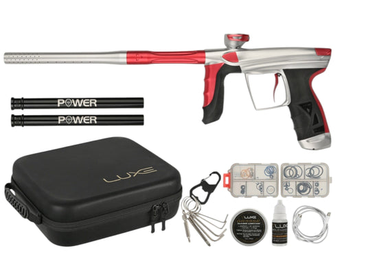 Used IN STOCK NEW DLX LUXE AIRE -Dust Silver/Dust Red Paintball Gun from CPXBrosPaintball Buy/Sell/Trade Paintball Markers, New Paintball Guns, Paintball Hoppers, Paintball Masks, and Hormesis Headbands