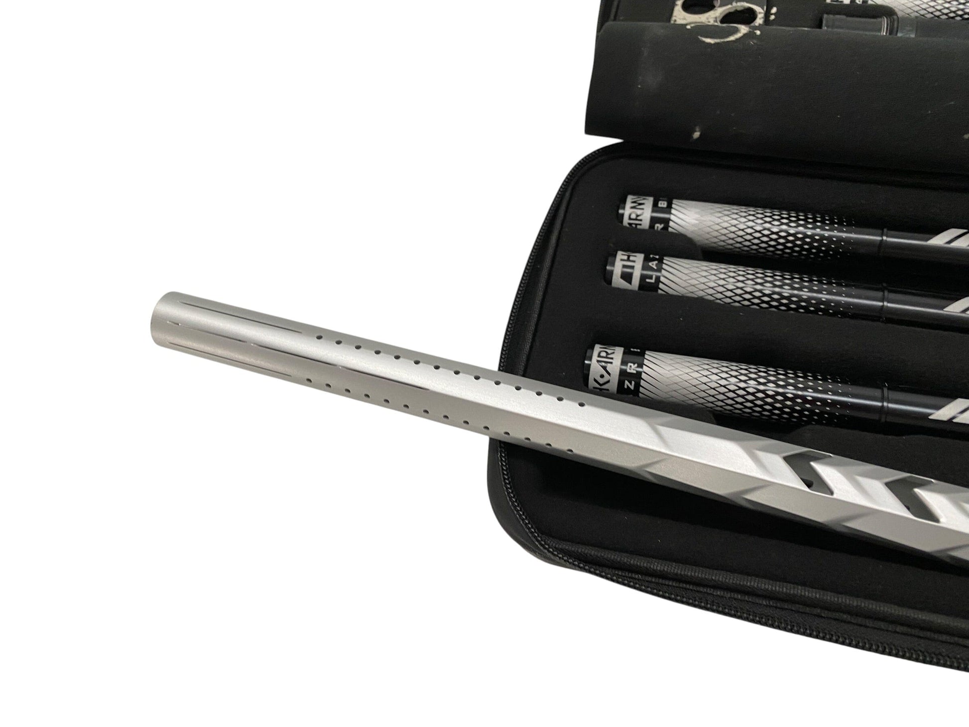 Used LAZR Elite Fossil Barrel Kit - 15" Dust Silver - Black Inserts- Cocker Threads Paintball Gun from CPXBrosPaintball Buy/Sell/Trade Paintball Markers, New Paintball Guns, Paintball Hoppers, Paintball Masks, and Hormesis Headbands