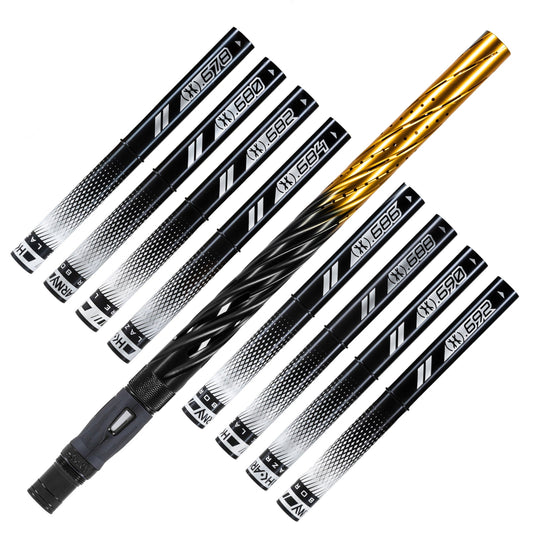 Used LAZR Elite Orbit Barrel Kit - 15" Black/Gold Fade - Black Inserts - Cocker Threads Paintball Gun from HK Army Clothing Buy/Sell/Trade Paintball Markers, New Paintball Guns, Paintball Hoppers, Paintball Masks, and Hormesis Headbands