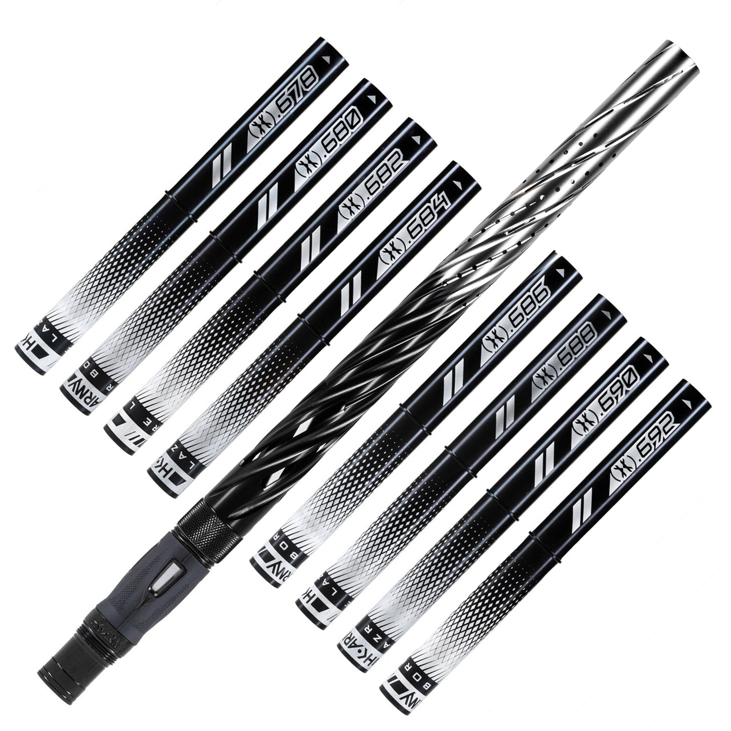 Used LAZR Elite Orbit Barrel Kit - 15" Black/Silver Fade - Black Inserts - Cocker Threads Paintball Gun from HK Army Clothing Buy/Sell/Trade Paintball Markers, New Paintball Guns, Paintball Hoppers, Paintball Masks, and Hormesis Headbands