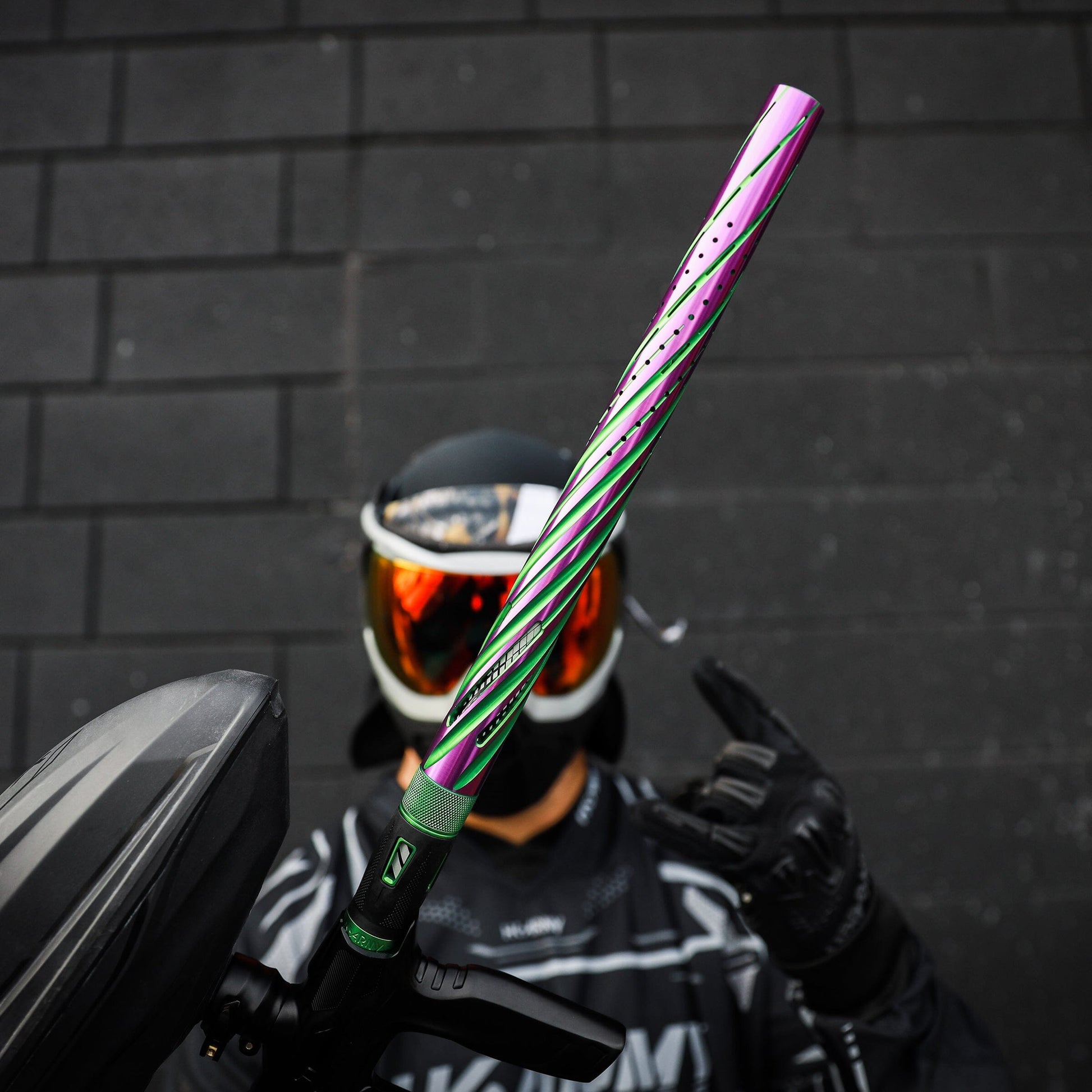 Used LAZR Elite Orbit Barrel Kit - 15" Green/Purple Colored Inserts - Cocker Threads Paintball Gun from HK Army Clothing Buy/Sell/Trade Paintball Markers, New Paintball Guns, Paintball Hoppers, Paintball Masks, and Hormesis Headbands