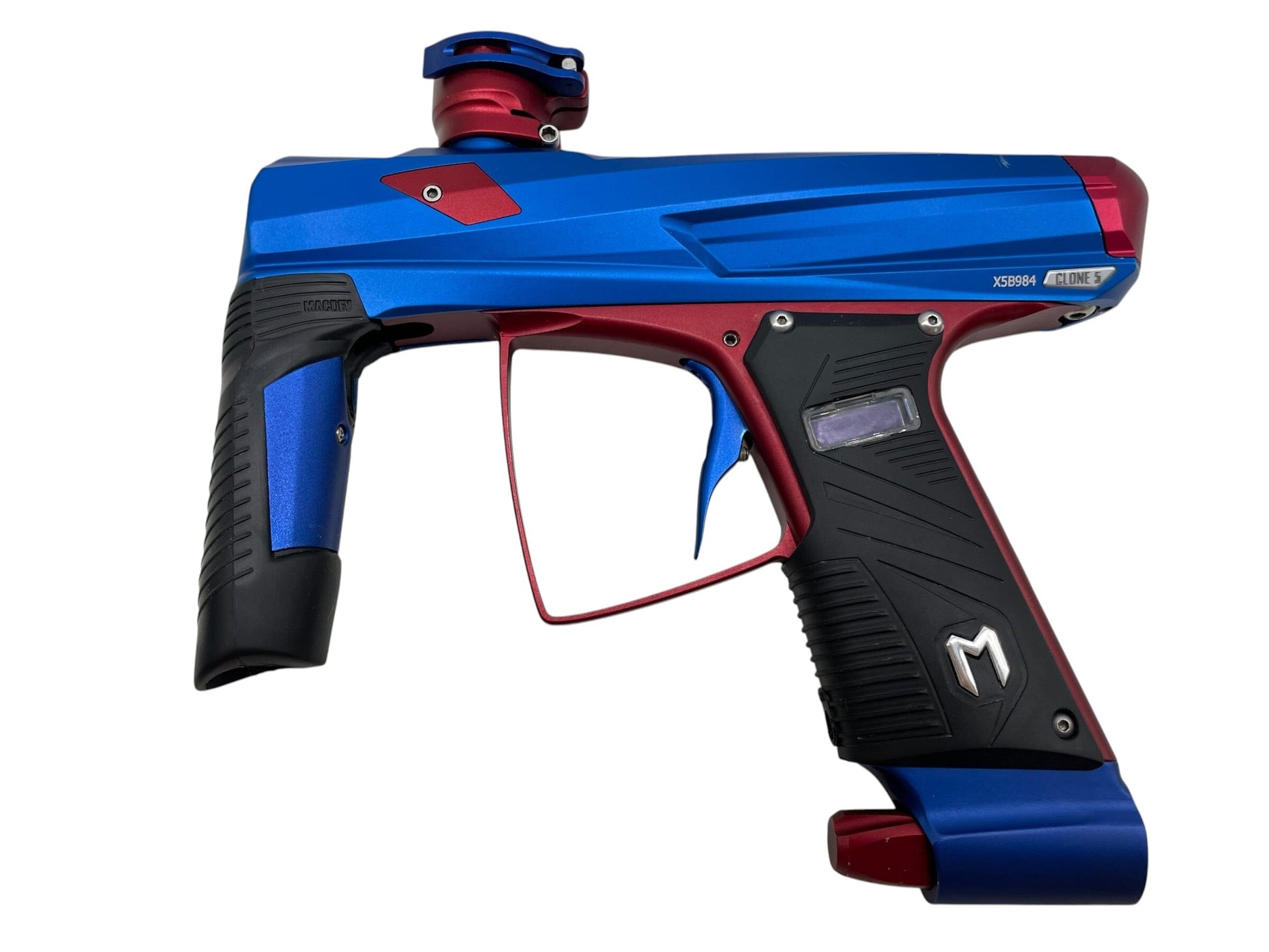 Used MacDev Clone 5 Blue/Red Paintball Gun Paintball Gun from CPXBrosPaintball Buy/Sell/Trade Paintball Markers, New Paintball Guns, Paintball Hoppers, Paintball Masks, and Hormesis Headbands