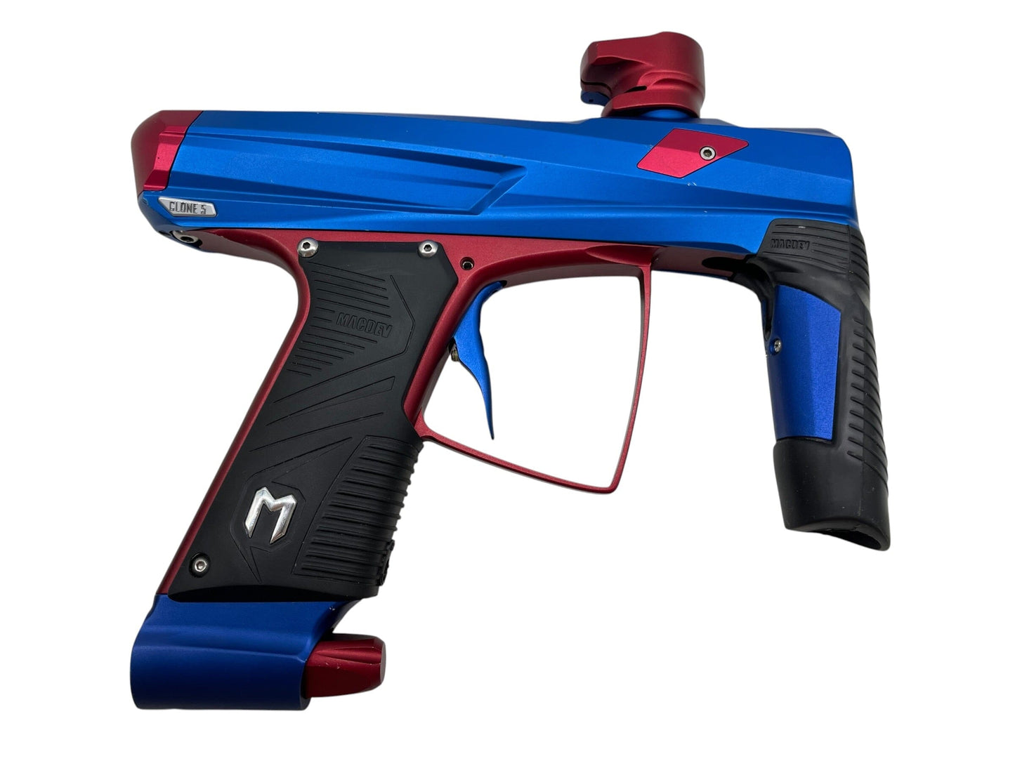 Used MacDev Clone 5 Blue/Red Paintball Gun Paintball Gun from CPXBrosPaintball Buy/Sell/Trade Paintball Markers, New Paintball Guns, Paintball Hoppers, Paintball Masks, and Hormesis Headbands
