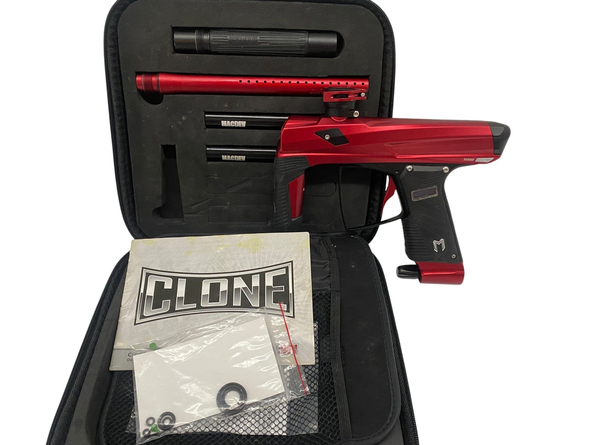 Used MacDev Clone 5 Red/Black Paintball Gun Paintball Gun from CPXBrosPaintball Buy/Sell/Trade Paintball Markers, New Paintball Guns, Paintball Hoppers, Paintball Masks, and Hormesis Headbands