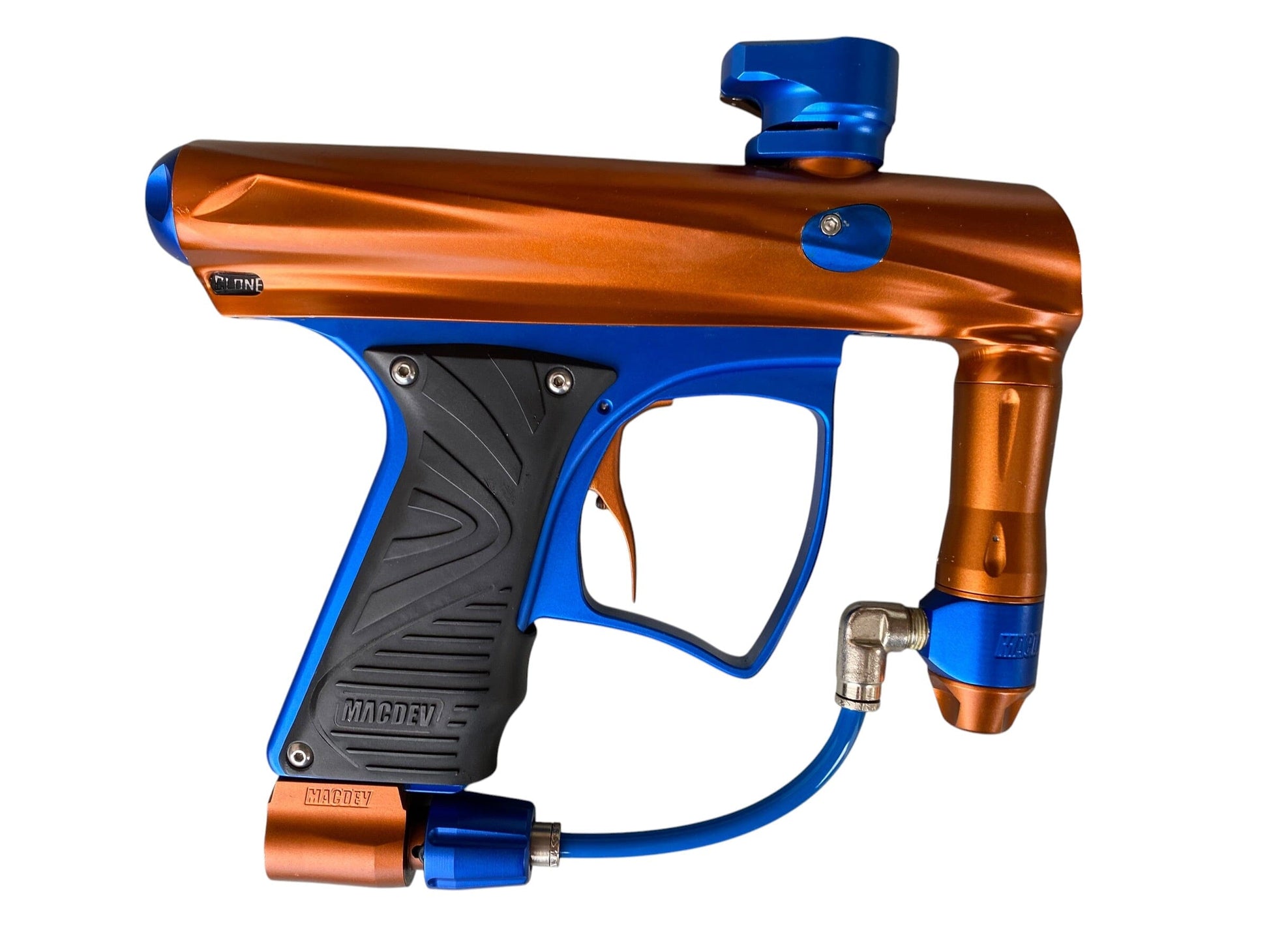 Used Macdev Clone Copper/Blue Paintball Gun (NO LCD SCREEN) Paintball Gun from CPXBrosPaintball Buy/Sell/Trade Paintball Markers, New Paintball Guns, Paintball Hoppers, Paintball Masks, and Hormesis Headbands