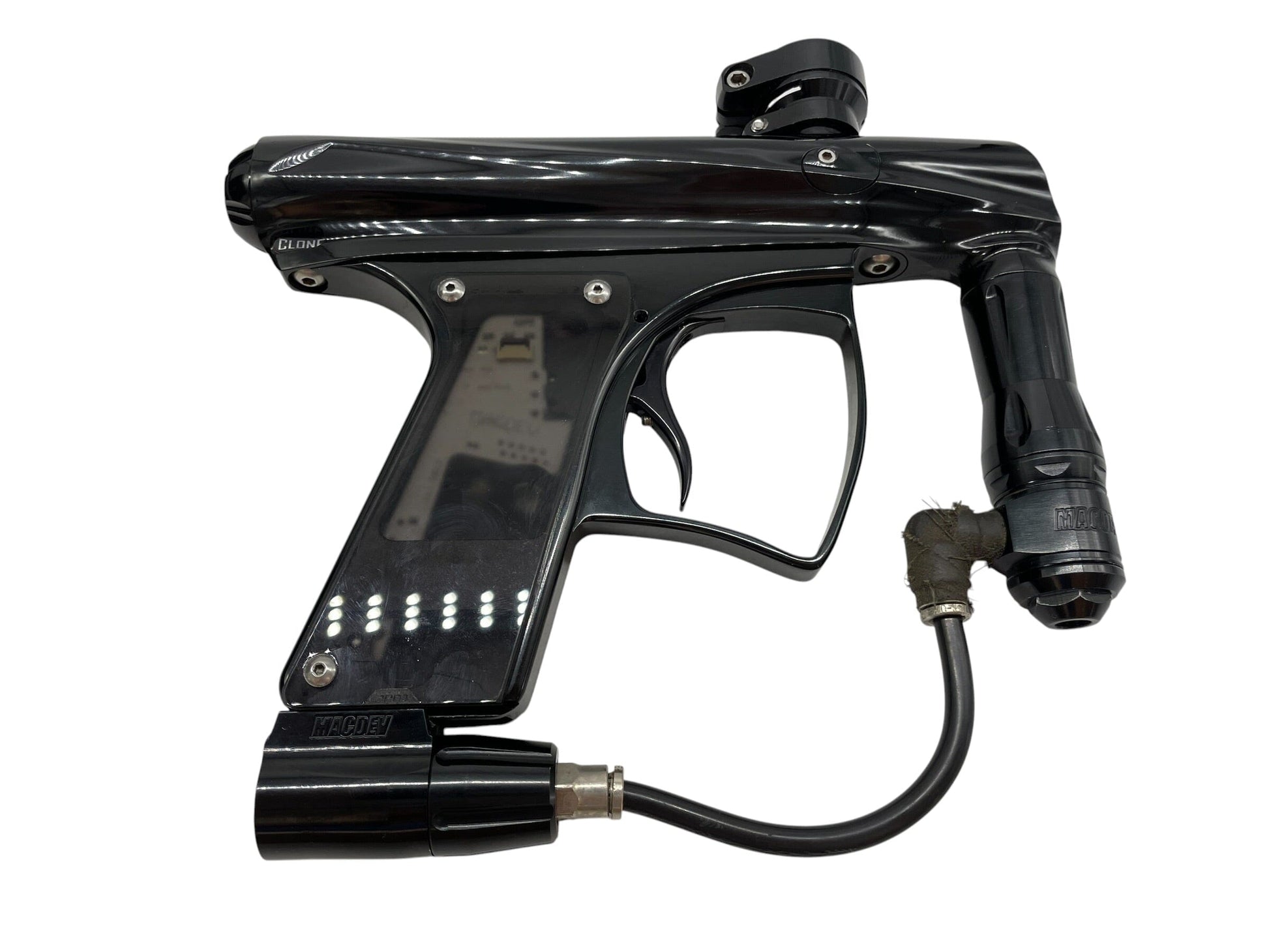 Used Macdev CLONE Gloss Black Paintball Gun Paintball Gun from CPXBrosPaintball Buy/Sell/Trade Paintball Markers, New Paintball Guns, Paintball Hoppers, Paintball Masks, and Hormesis Headbands