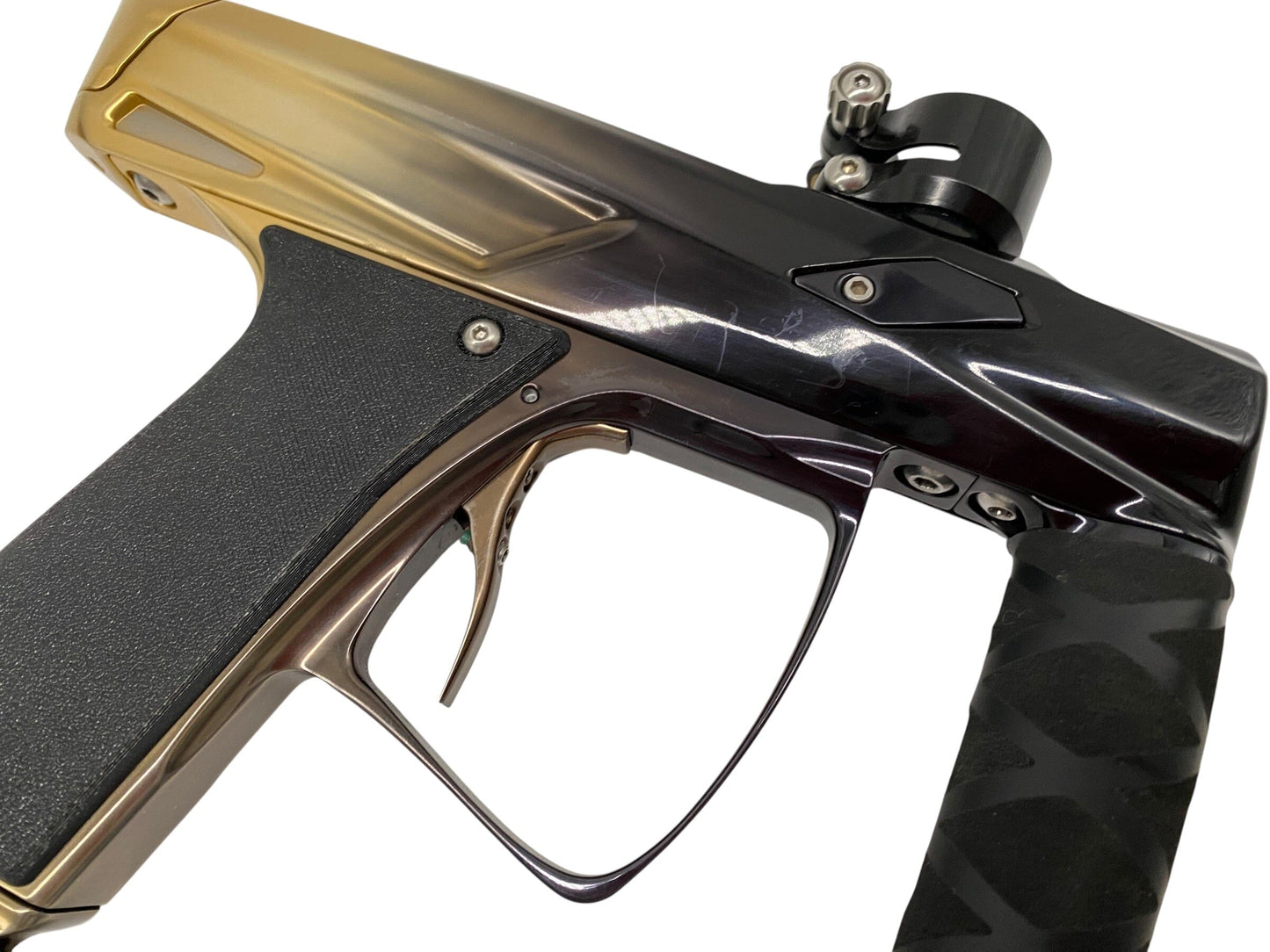 Used MacDev Clone Gti Paintball Gun Black Gold Fade Paintball Gun from CPXBrosPaintball Buy/Sell/Trade Paintball Markers, New Paintball Guns, Paintball Hoppers, Paintball Masks, and Hormesis Headbands