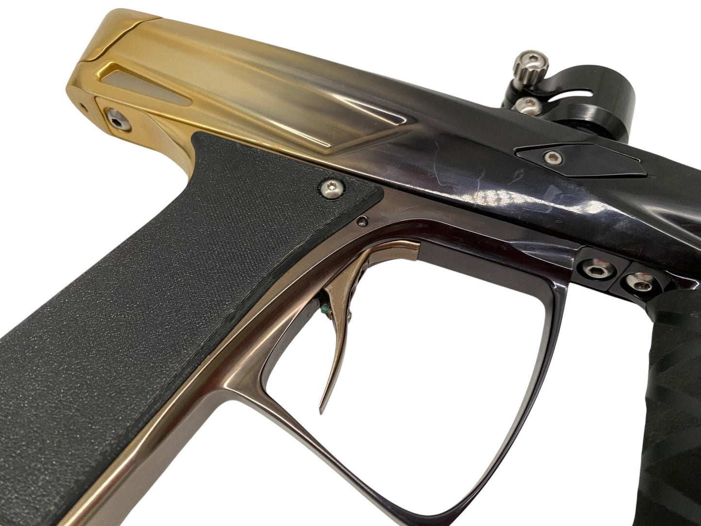 Used MacDev Clone Gti Paintball Gun Black Gold Fade Paintball Gun from CPXBrosPaintball Buy/Sell/Trade Paintball Markers, New Paintball Guns, Paintball Hoppers, Paintball Masks, and Hormesis Headbands