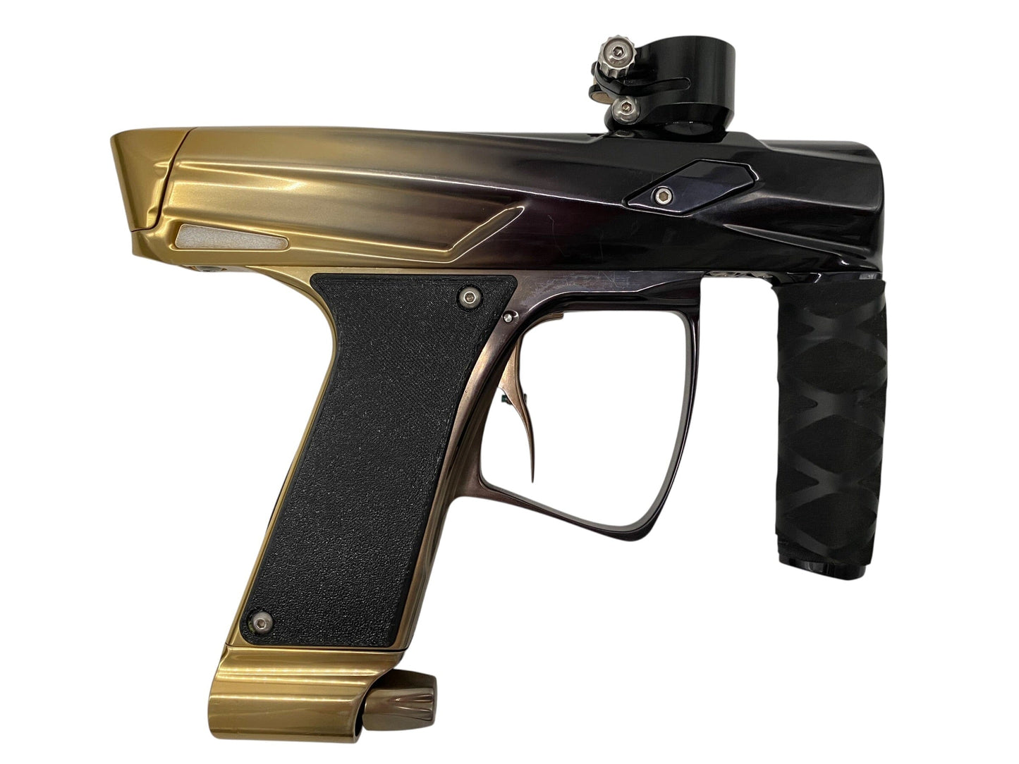 Used MacDev Clone Gti Paintball Gun Black Gold Fade Paintball Gun from CPXBrosPaintball Buy/Sell/Trade Paintball Markers, New Paintball Guns, Paintball Hoppers, Paintball Masks, and Hormesis Headbands