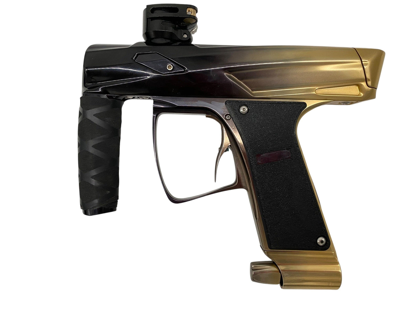 Used MacDev Clone Gti Paintball Gun Black Gold Fade Paintball Gun from CPXBrosPaintball Buy/Sell/Trade Paintball Markers, New Paintball Guns, Paintball Hoppers, Paintball Masks, and Hormesis Headbands