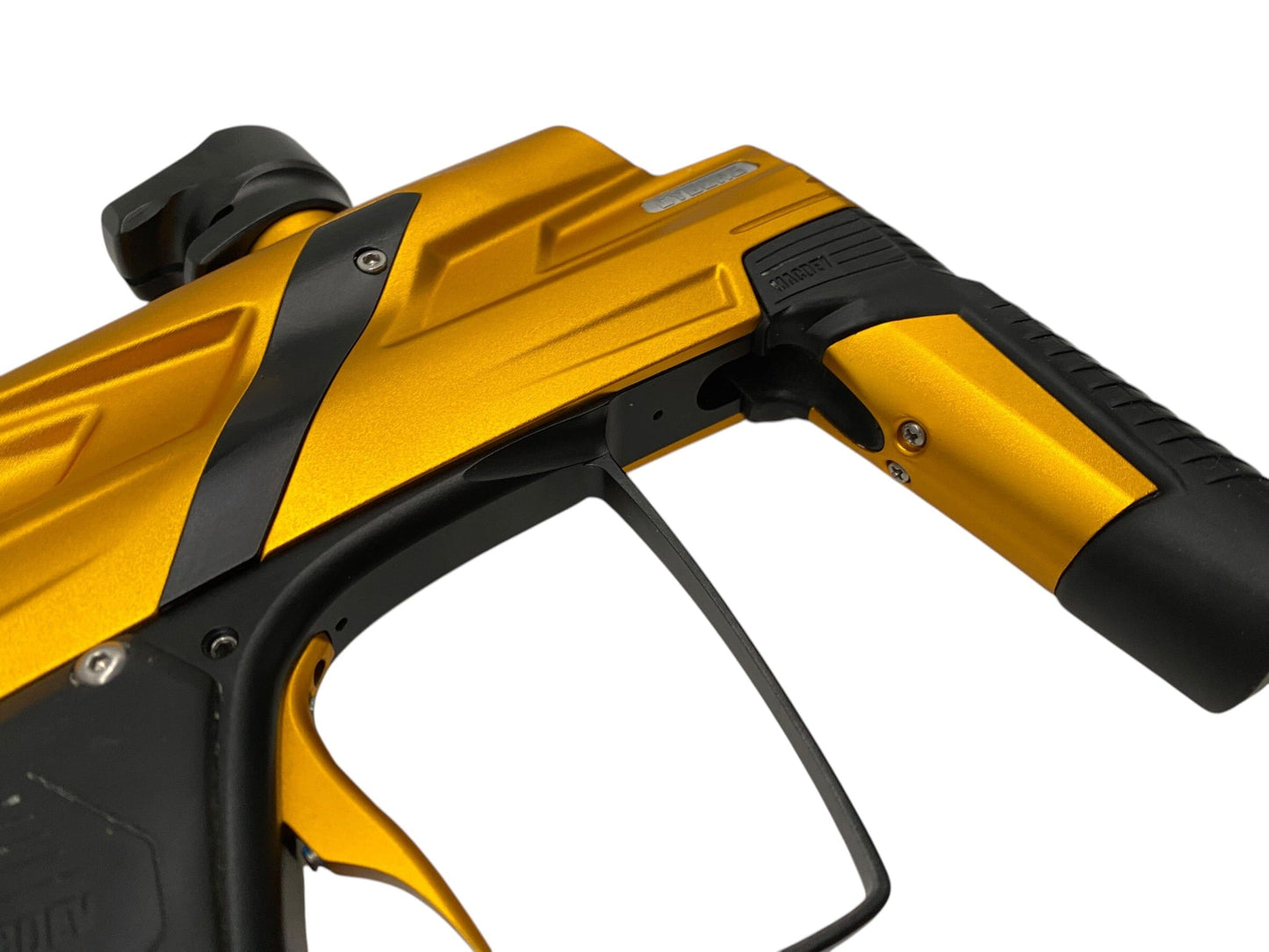 Used MacDev Cyborg 6 Gold/Black Paintball Gun Paintball Gun from CPXBrosPaintball Buy/Sell/Trade Paintball Markers, New Paintball Guns, Paintball Hoppers, Paintball Masks, and Hormesis Headbands