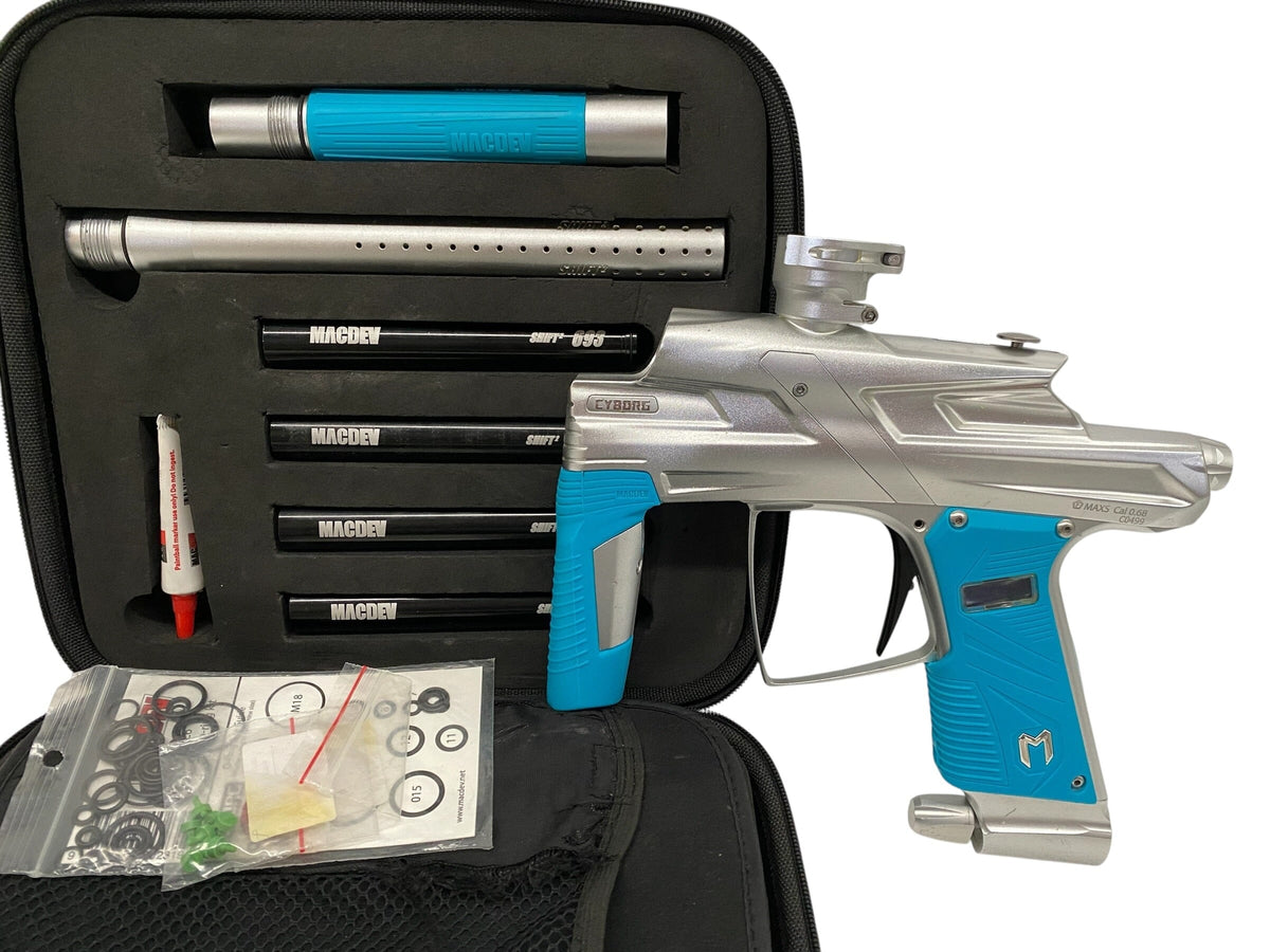 Used Macdev Cyborg 6 Paintball Gun Silver Paintball Gun from CPXBrosPaintball Buy/Sell/Trade Paintball Markers, New Paintball Guns, Paintball Hoppers, Paintball Masks, and Hormesis Headbands