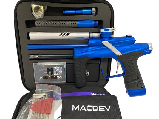 Used Macdev Cyborg X Limited Edition Blue/Silver Paintball Gun MINT Paintball Gun from CPXBrosPaintball Buy/Sell/Trade Paintball Markers, New Paintball Guns, Paintball Hoppers, Paintball Masks, and Hormesis Headbands