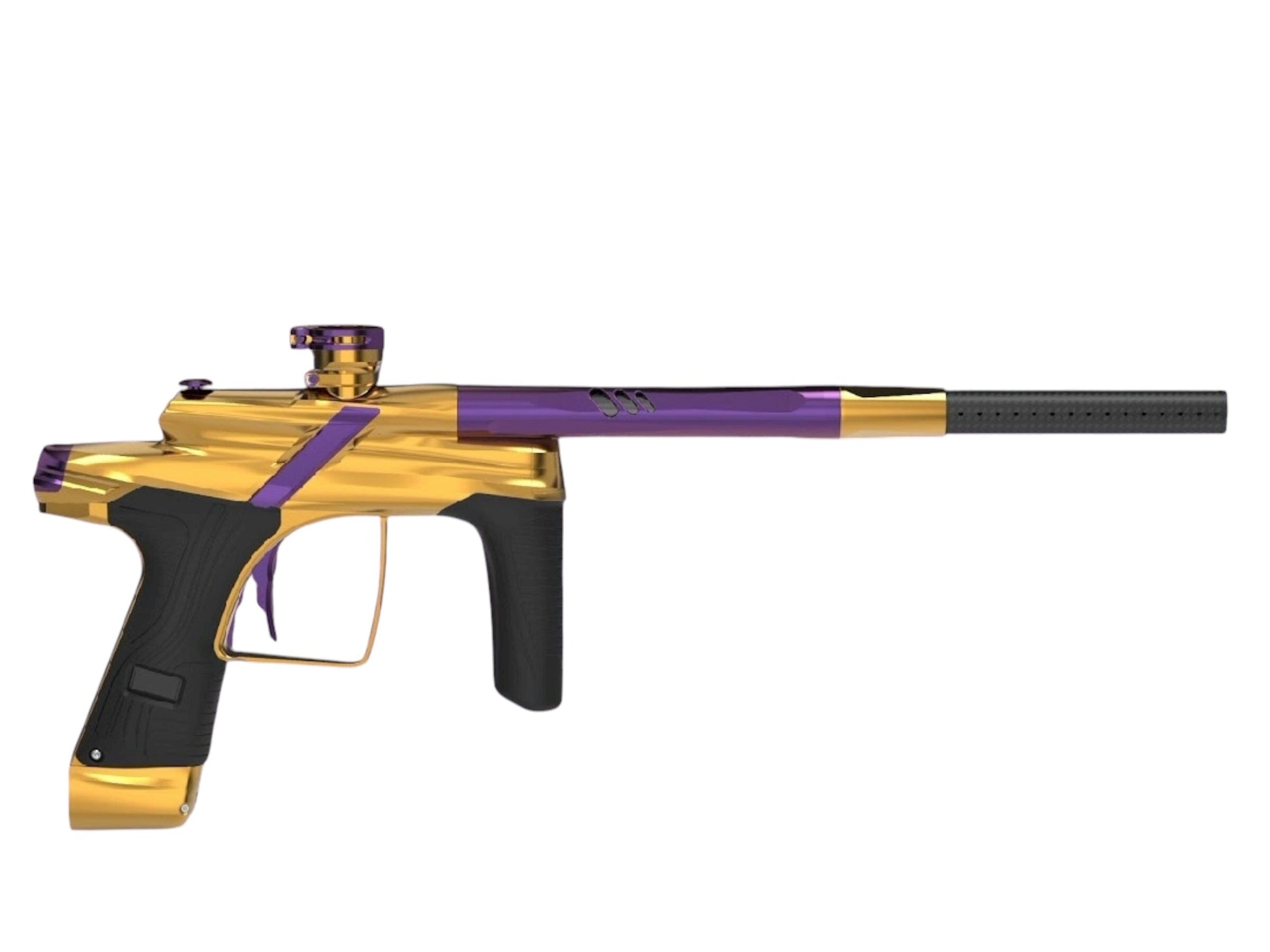 Used Macdev Cyborg X Limited Edition Paintball Gun Vior (Gloss Gold/Purple) Paintball Gun from CPXBrosPaintball Buy/Sell/Trade Paintball Markers, New Paintball Guns, Paintball Hoppers, Paintball Masks, and Hormesis Headbands