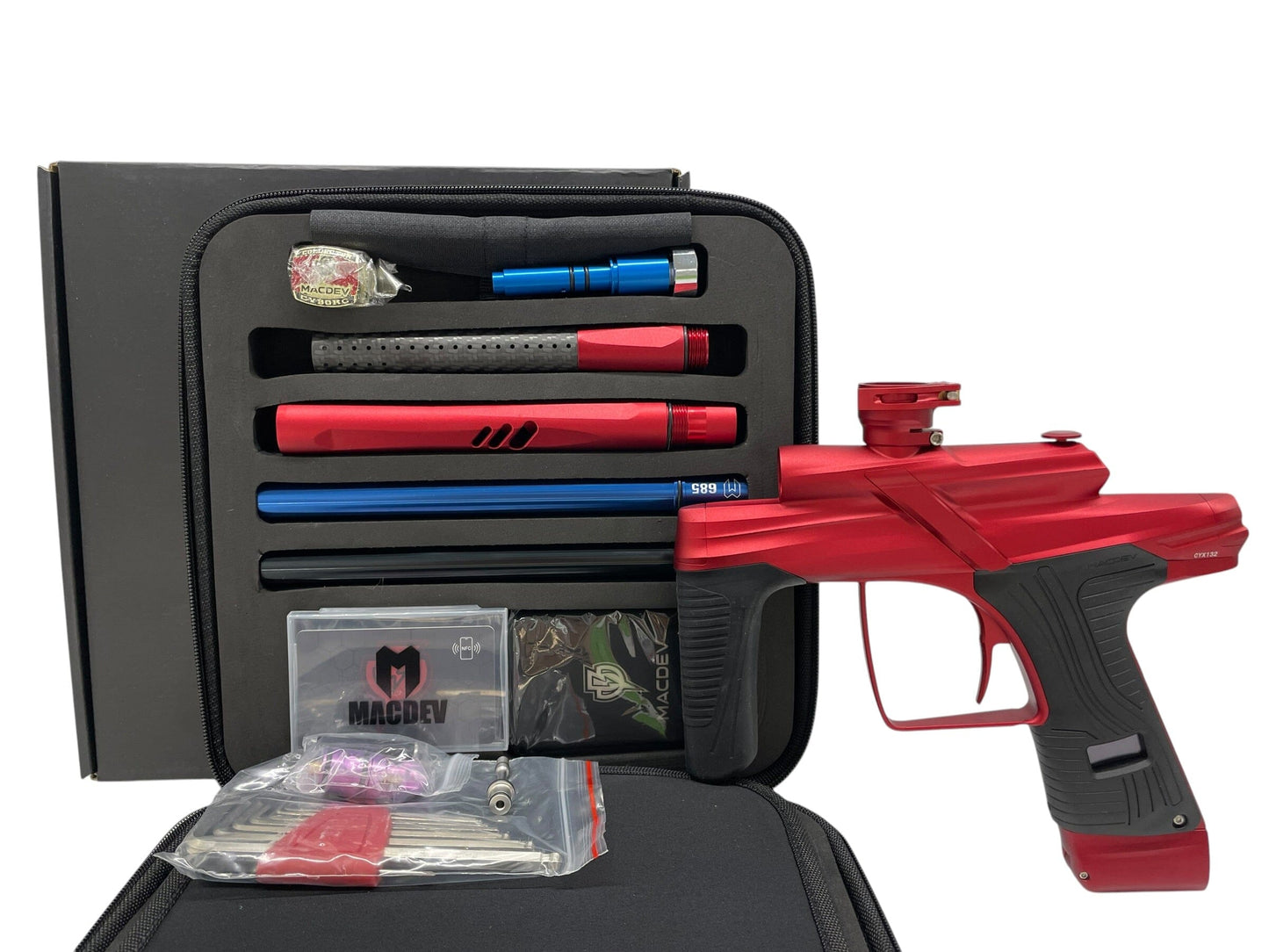 Used Macdev Cyborg X Limited Edition Red/Red Paintball Gun *MINT* Paintball Gun from CPXBrosPaintball Buy/Sell/Trade Paintball Markers, New Paintball Guns, Paintball Hoppers, Paintball Masks, and Hormesis Headbands