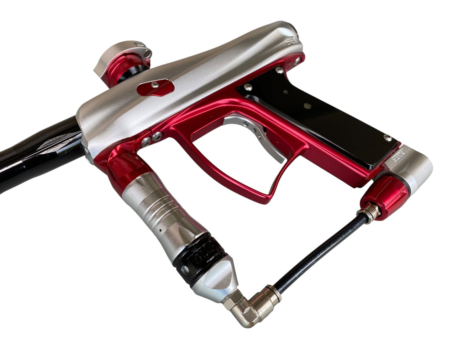 Used MacDev Droid Paintball Gun Silver Red Paintball Gun from CPXBrosPaintball Buy/Sell/Trade Paintball Markers, New Paintball Guns, Paintball Hoppers, Paintball Masks, and Hormesis Headbands