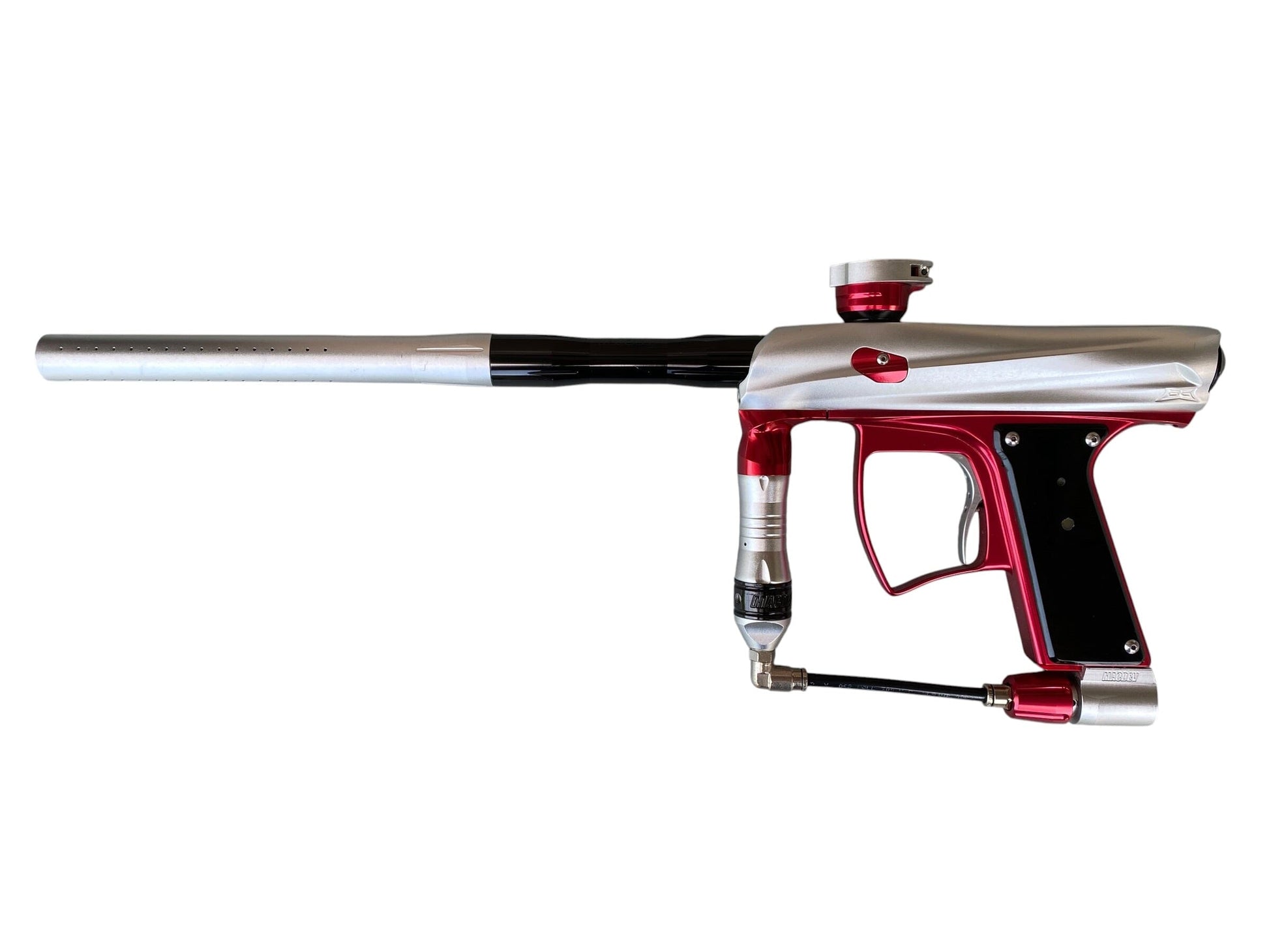 Used MacDev Droid Paintball Gun Silver Red Paintball Gun from CPXBrosPaintball Buy/Sell/Trade Paintball Markers, New Paintball Guns, Paintball Hoppers, Paintball Masks, and Hormesis Headbands