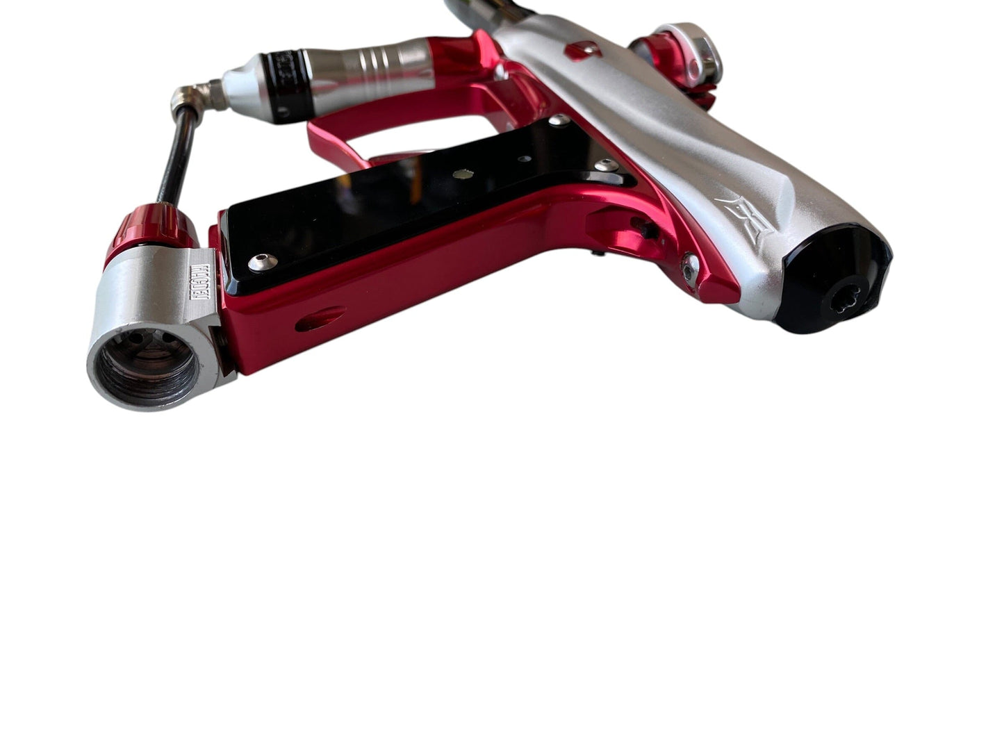 Used MacDev Droid Paintball Gun Silver Red Paintball Gun from CPXBrosPaintball Buy/Sell/Trade Paintball Markers, New Paintball Guns, Paintball Hoppers, Paintball Masks, and Hormesis Headbands