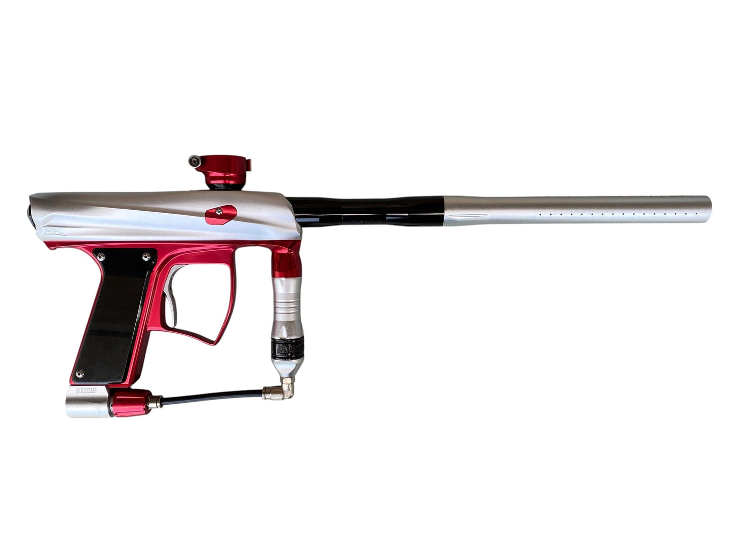 Used MacDev Droid Paintball Gun Silver Red Paintball Gun from CPXBrosPaintball Buy/Sell/Trade Paintball Markers, New Paintball Guns, Paintball Hoppers, Paintball Masks, and Hormesis Headbands